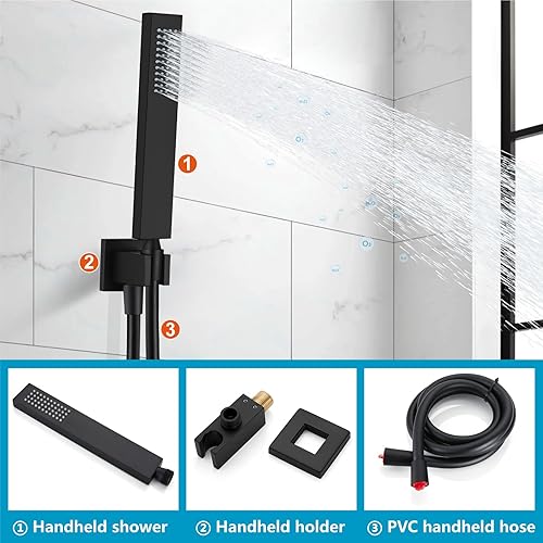 Miniatura 3 de Midanya Grifo de bañera de montaje en pared negro mate con rociador de mano, llenado de bañera de cascada de una sola manija, grifo mezclador de