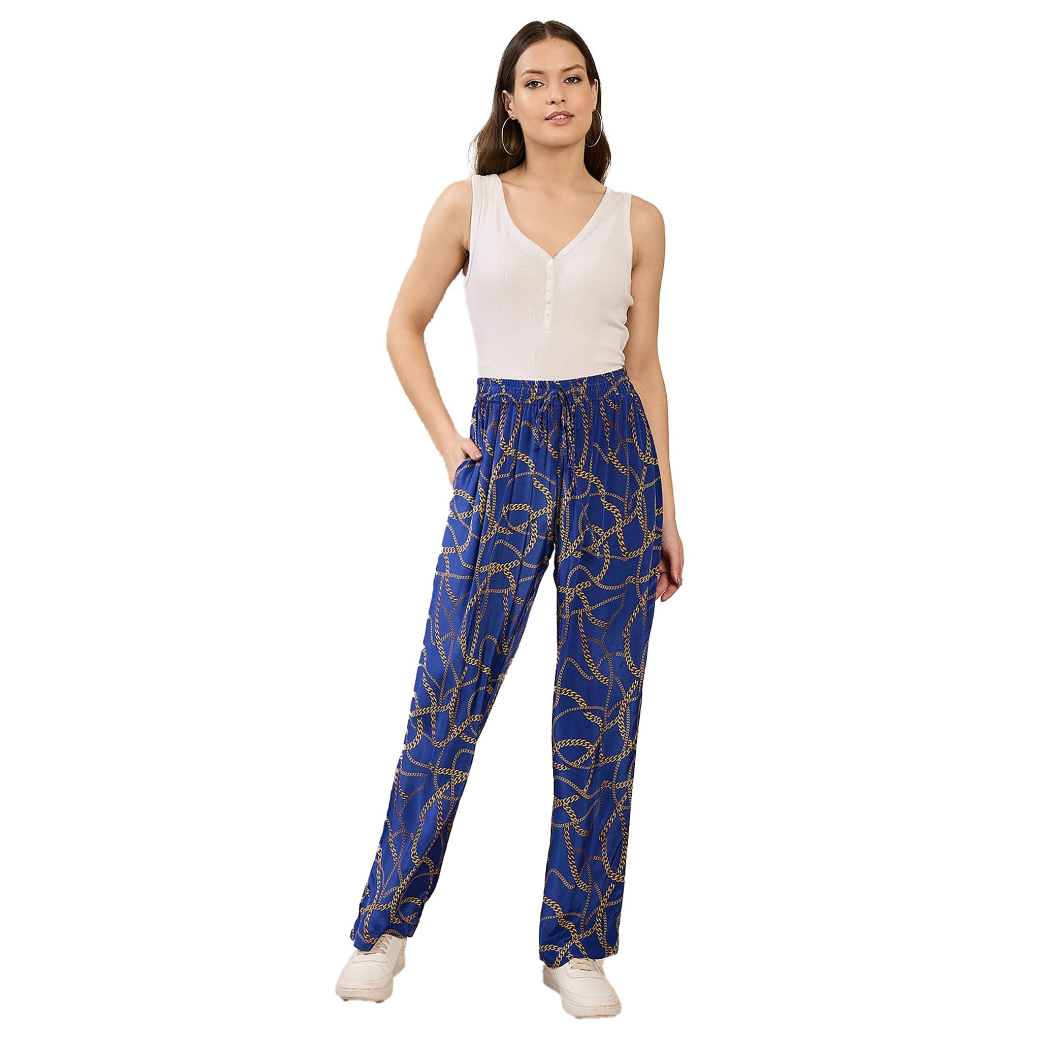 first resort Blue Chain Print Pants in Viscose Crepe for Women by Ramola Bachchan-picture-16