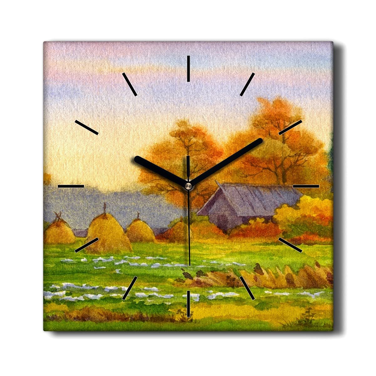 Horloge sur Toile de salon 30x30cm haut de gamme motif Village Automne silencieuse