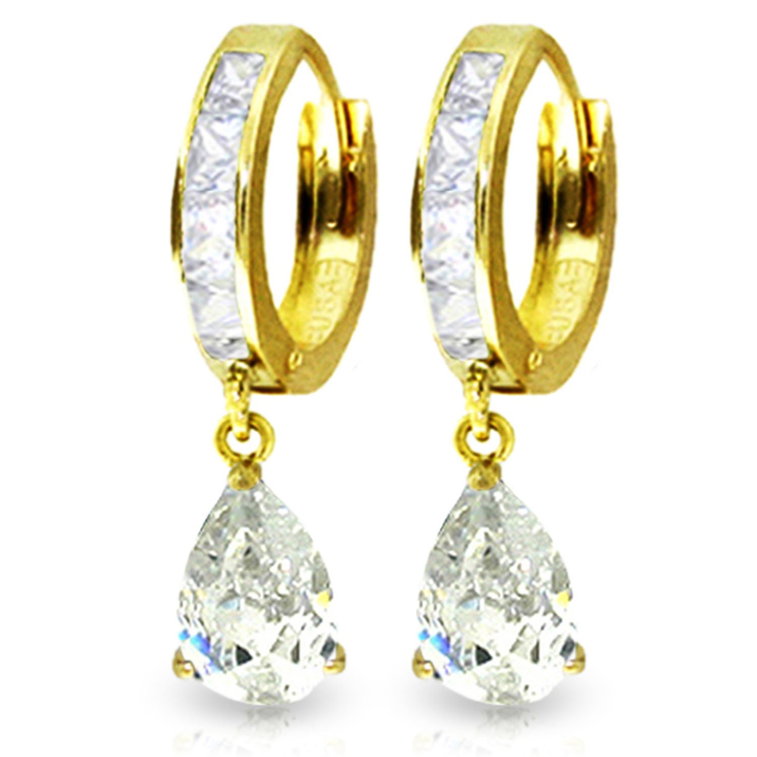 4 2 Carat 14k Solid Gold Huggie Earrings Dangling White Topaz