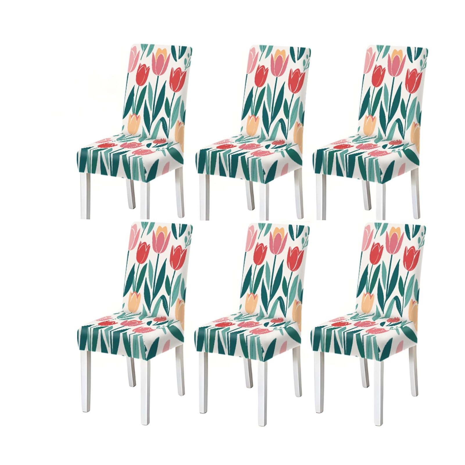 BOSUYBN Colorful Tulip Floral Pattern Print Dining Chair Covers Set Of 2/4/6, Stretch Slipcovers For Kitchen Dining Room Furniture Protectors for Home Dining Room(6PCSChair cover)