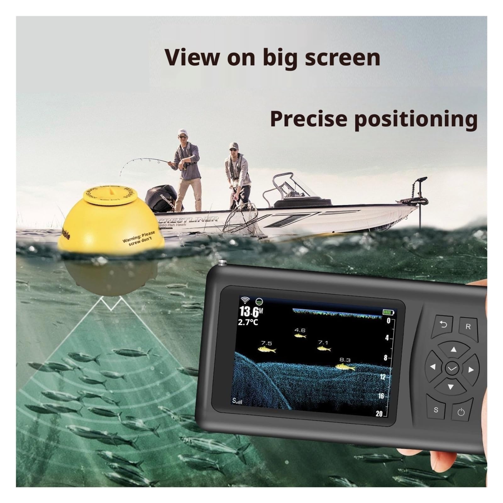 3D Wireless Fish Finder Tragbarer Sonar-Bass-Locator mit Farbdisplay,High-Definition