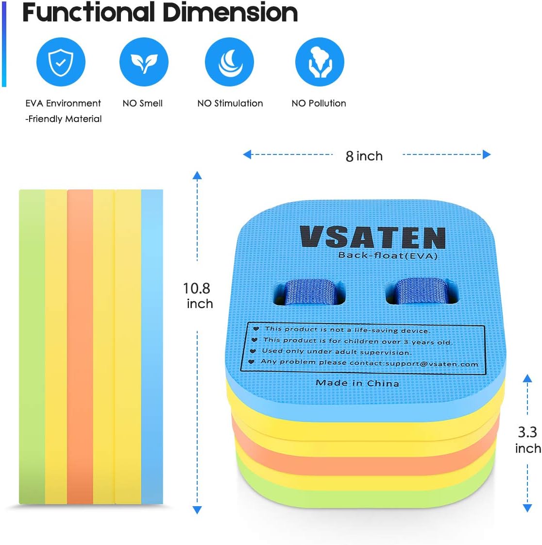 VSATEN Back Float, Swim Belt Bubble Adjustable 3 Layers Thicken Split Foam Learning Safety Training Board Pool Floaties for Kids Toddlers Swimming Beginners Floats Swim Lessons Equipment