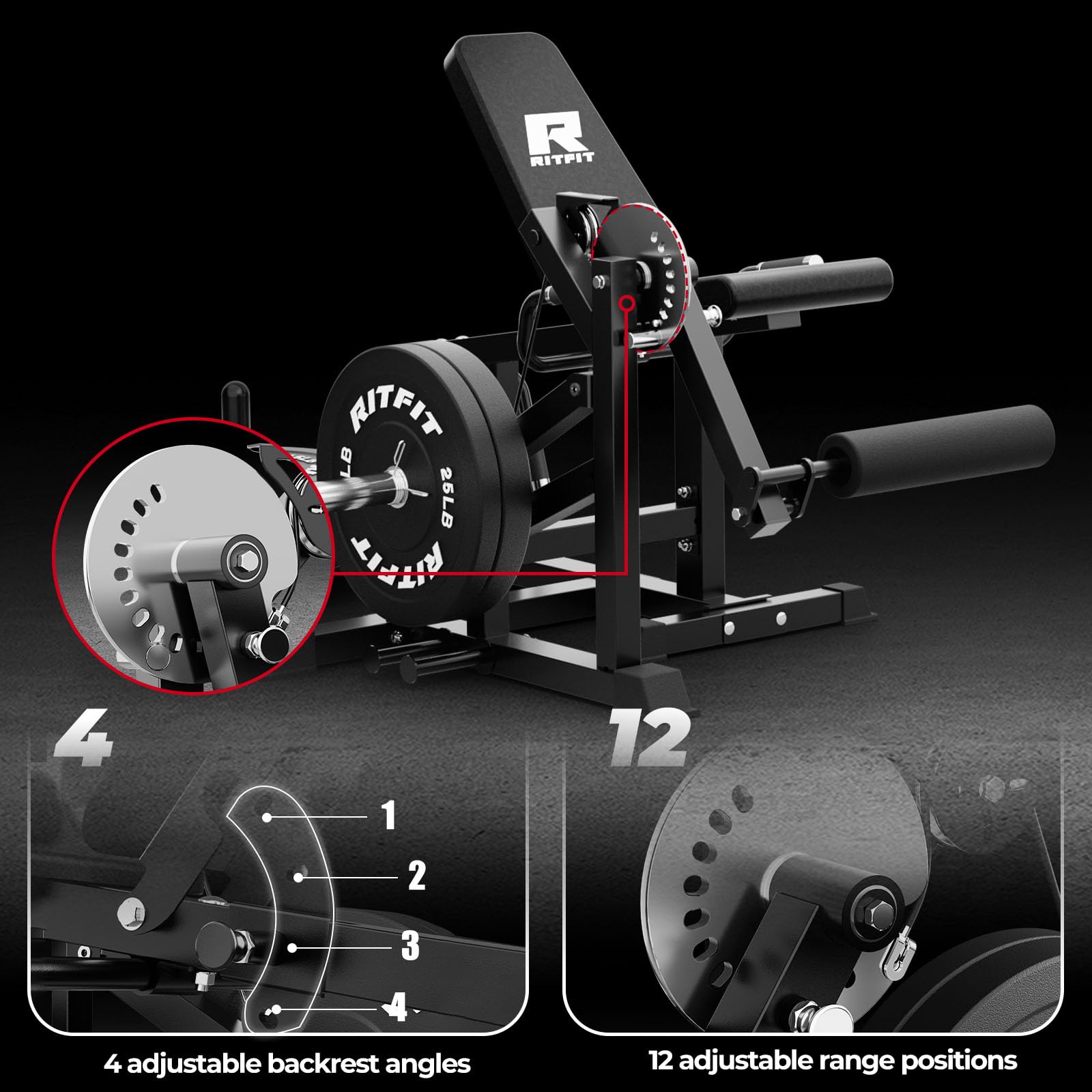 RitFit Beinstrecker Beinbeuger Gerät Beinpresse für Zuhause | 4-fach verstellbare Rückenlehne & 12-fach verstellbare Beinstütze, für Oberschenkel Training & Muskelaufbau Beintrainer