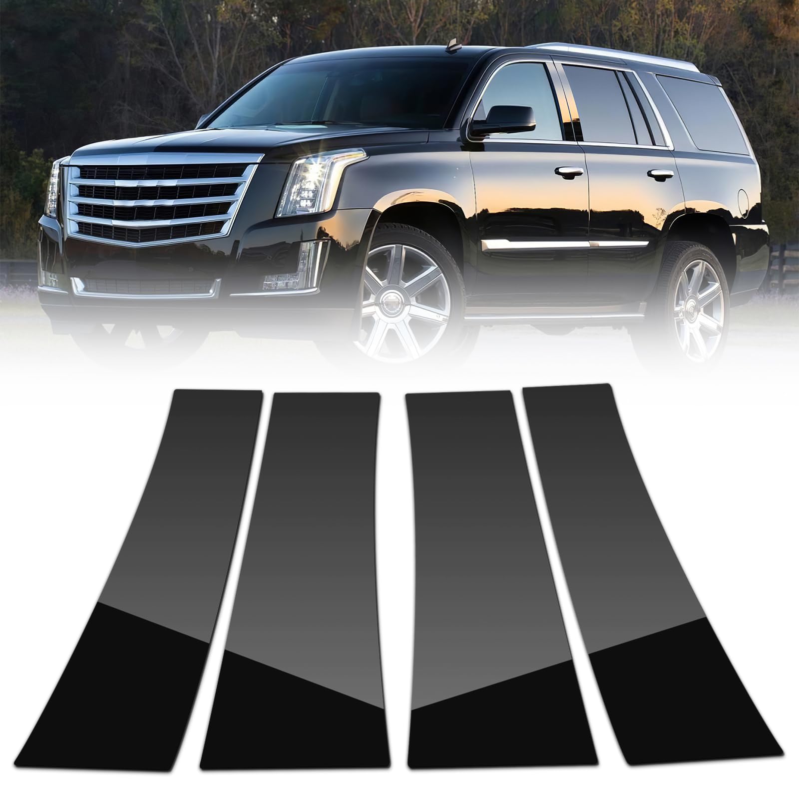 ACLONG Stainless Steel Pillar Posts Door Window Trim Fit for Cadillac Escalade 2007 2008 2009 2010 2011 2012 2013 2014, Glossy Black Anti Scratch
