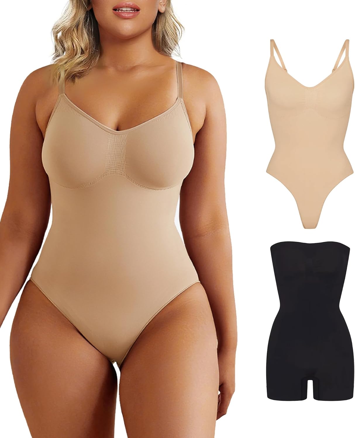 SHAPERX 2 Pieces Bodysuit for Women Tummy Control Shapewear