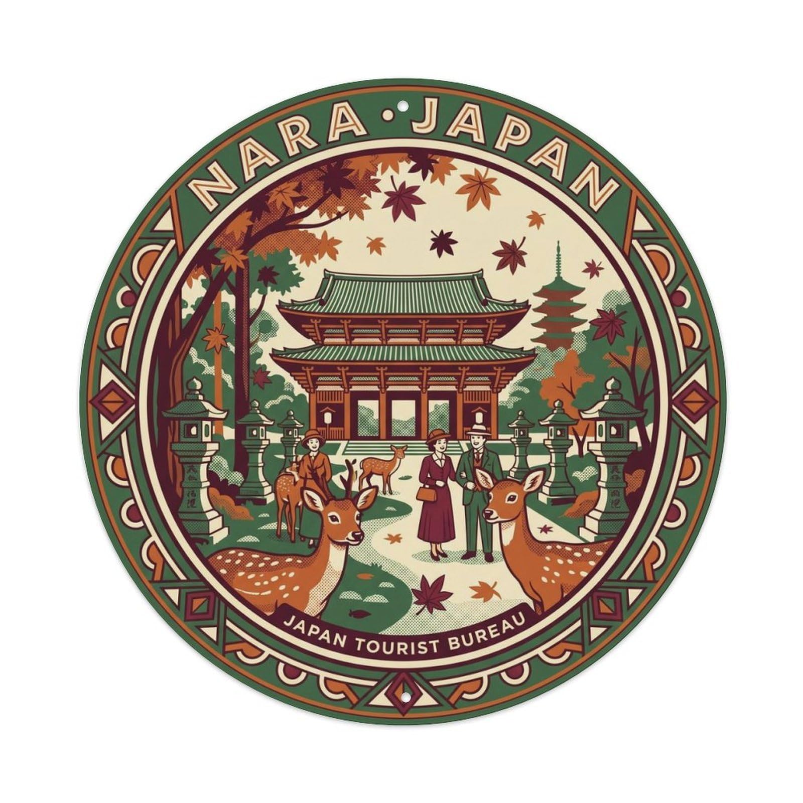 Nara Deer Todaiji Temple 1930s Travel Japan Cultural Metal Tin Sign