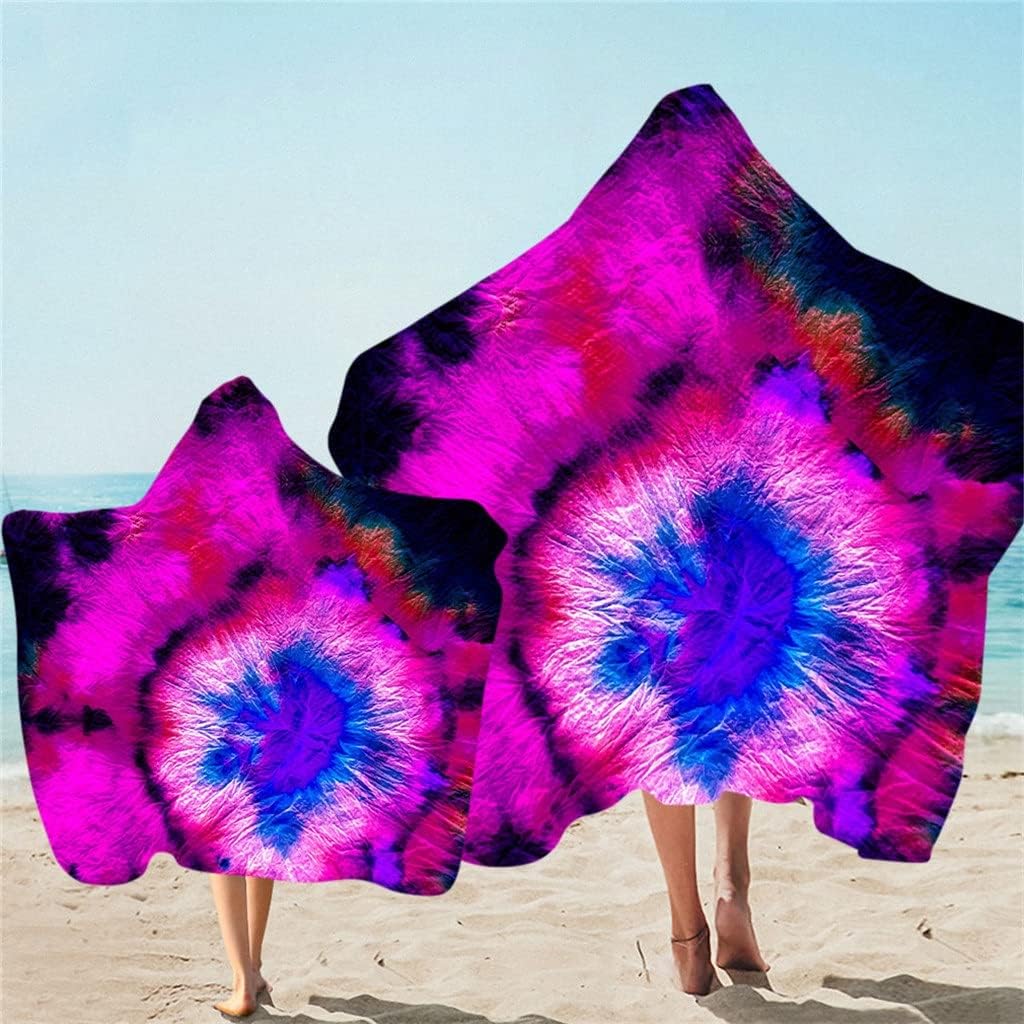 Hooded Beach Towel Adult Kids Microfiber Bath Towel with Hood Soft Absorbent Quick Dry Wearable Poncho Towel (Color : A, Size : L Kid Adult 2pcs) (C L Kid Adult 2pcs)