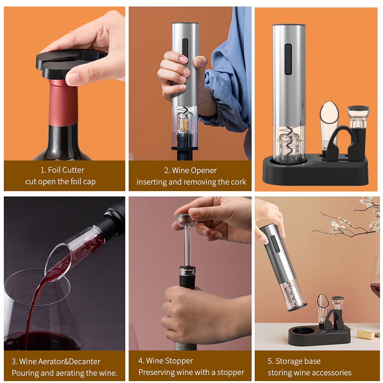 Apribottiglie Elettrico per Vino Ricaricabile 6 in 1 Set Regalo