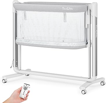 Electric Baby Bassinet, 7 Height Adjustable Rocking Bassinet for Baby, Auto Infant Crib with Timer, 12 Preset Melodies, Wheels, Smart Rocking Crib for Newborns, Gray
