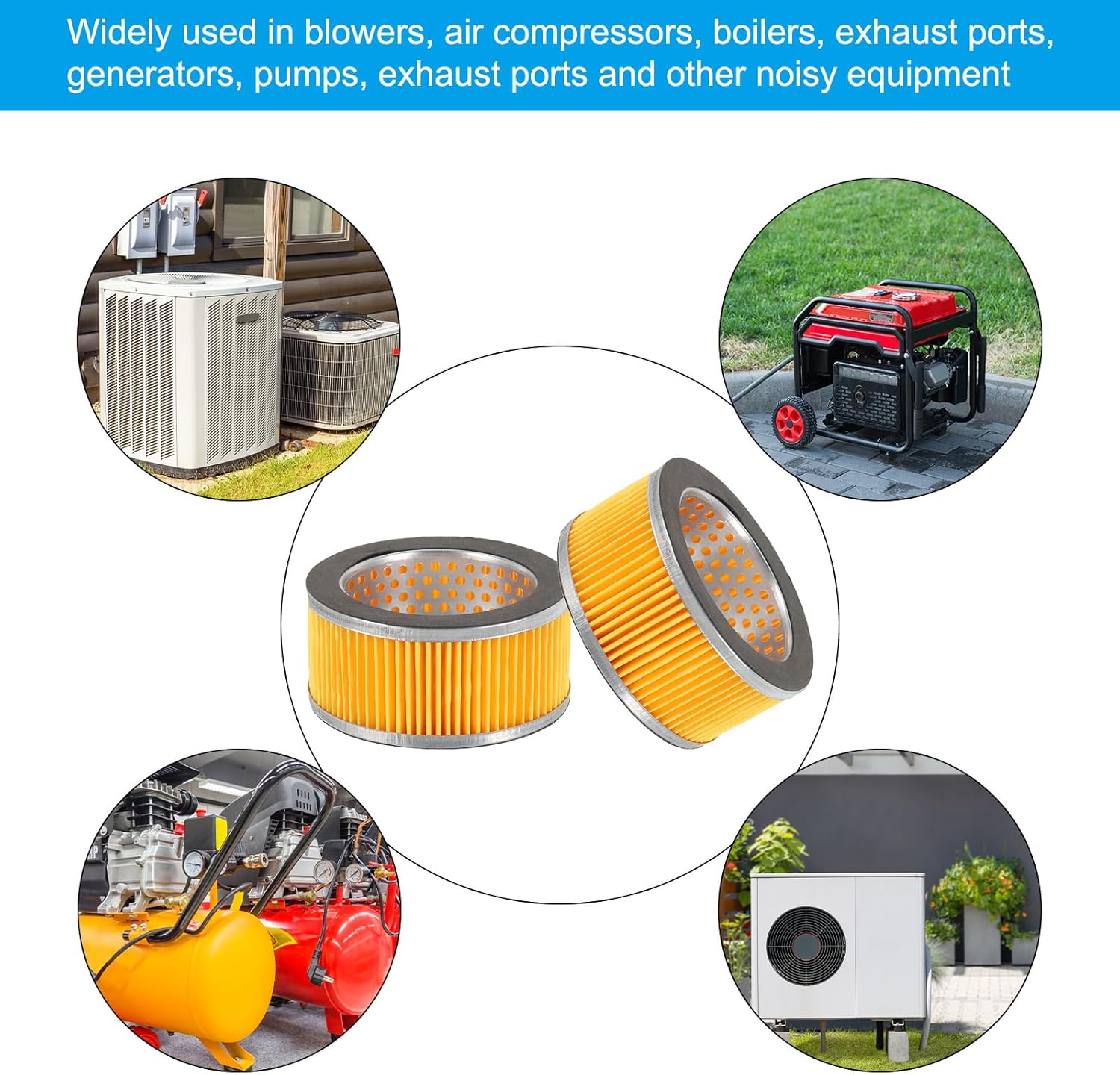PATIKIL 4.2 x 2 Inch Air Compressor Intake Paper Filter 8 Pack Piston Type Air Filter Elements Replacement for Blowers Generators Filter Particles to Reduce Noise, Yellow