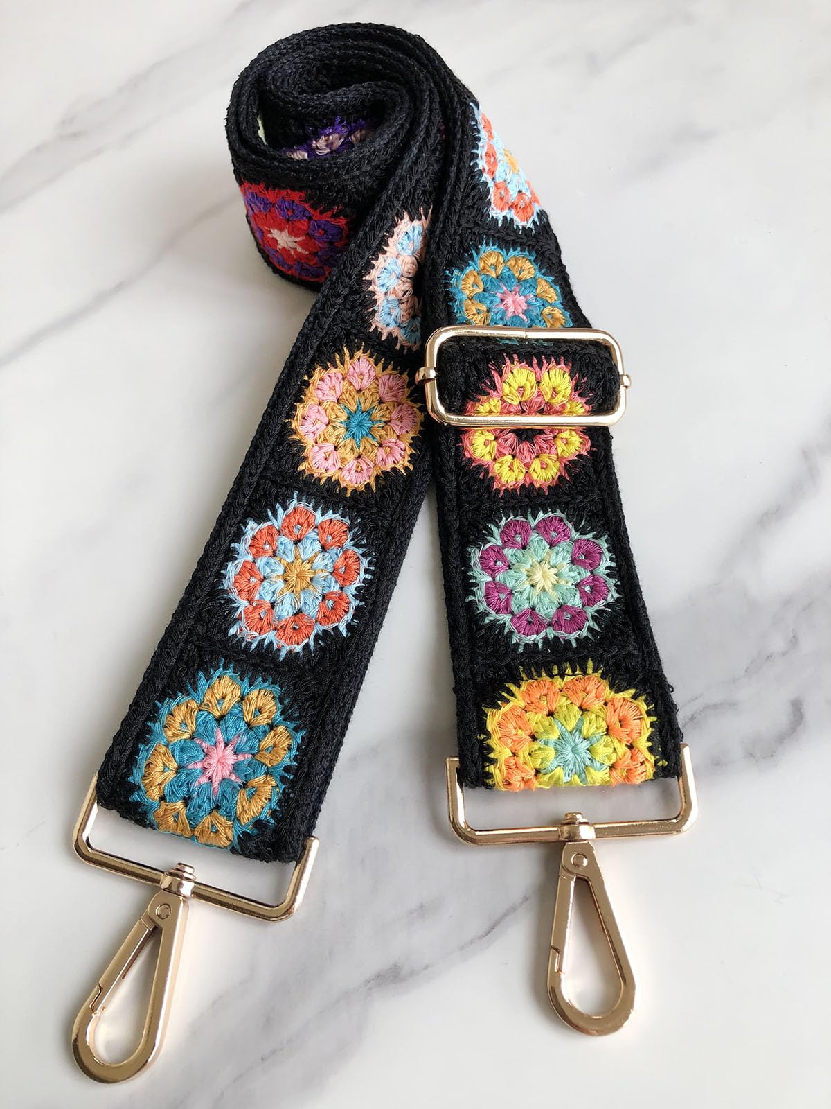 Amazon.com: TCOMVEZ Crochet Flower Black Purse Straps Replacement