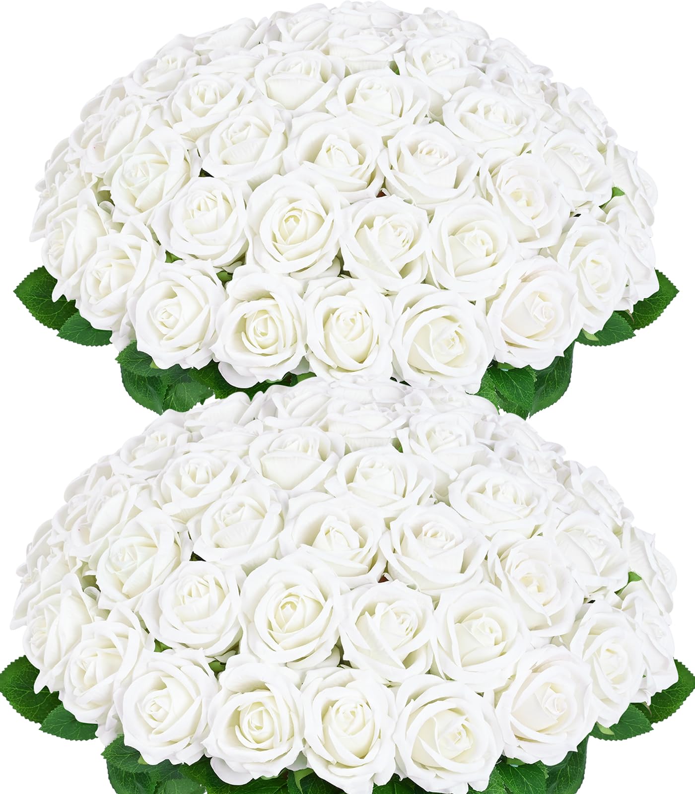 Real Touch Velvet White Roses 50 Pcs