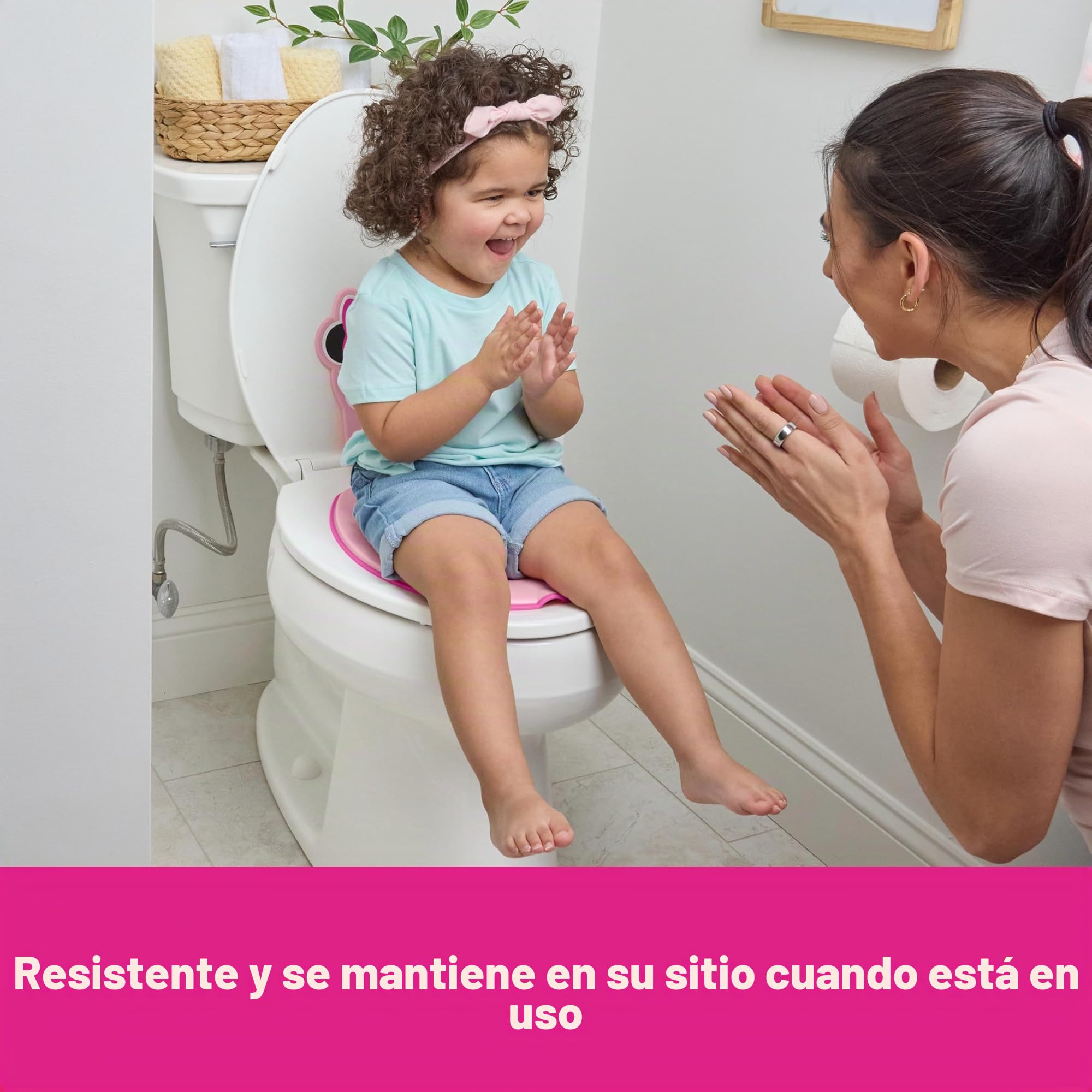 Bright Starts, Disney Baby Minnie Mouse Adaptador WC Niños, Reductor WC Niños con Asas Antideslizantes, Fácil de Montar, Para Niños Desde 18 Meses, Rosa