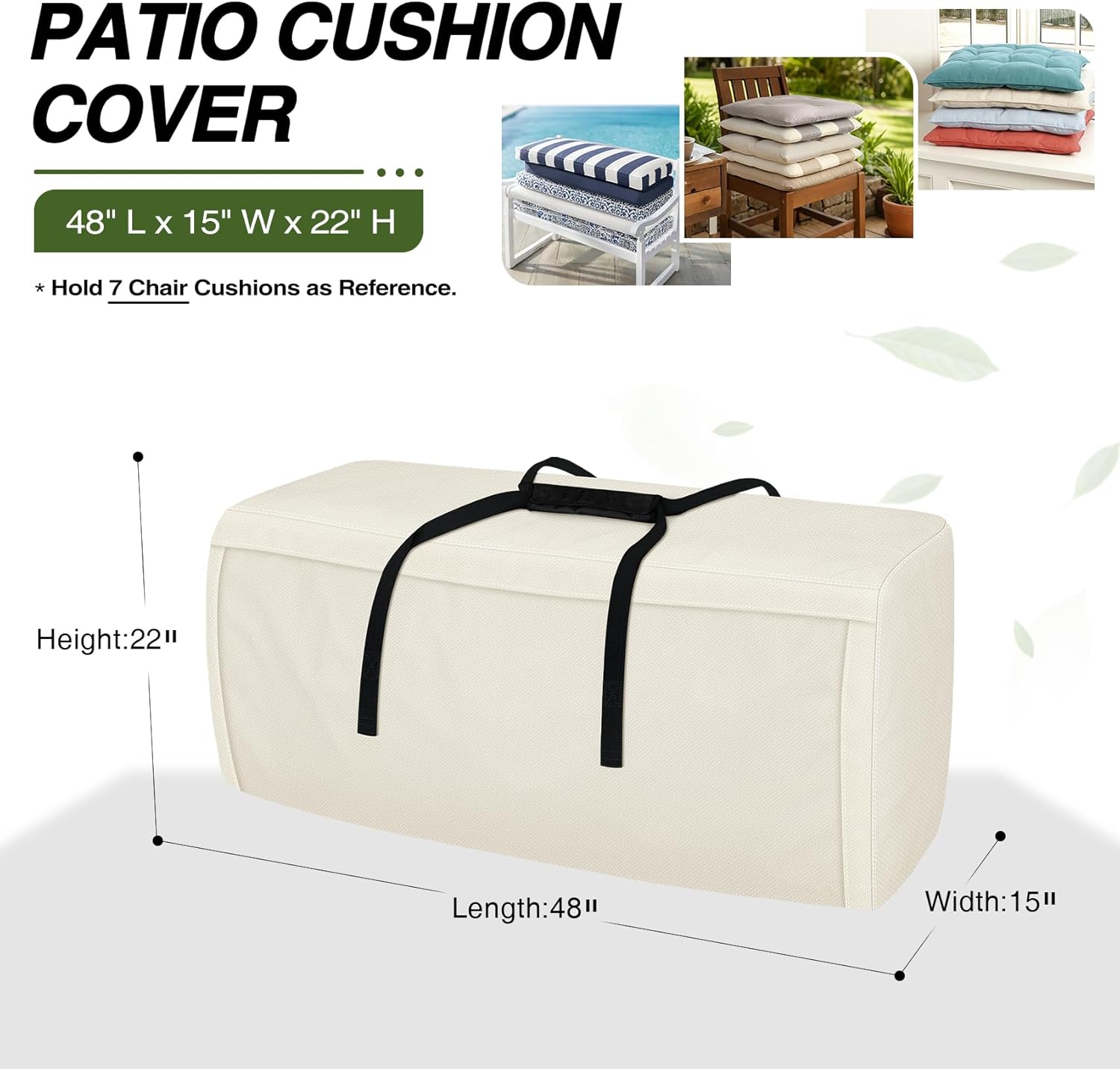 Porch Shield Outdoor Cushion Storage Bag 48 inch Waterproof Outside Storage Bags for Patio Furniture with Zippers and Handles