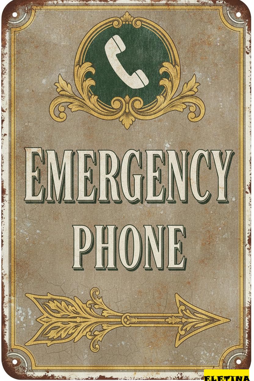 Emergency Phone Metal Vintage Street Caution Warning Sign Outdoor Street Driveway Yard Road 8x12in