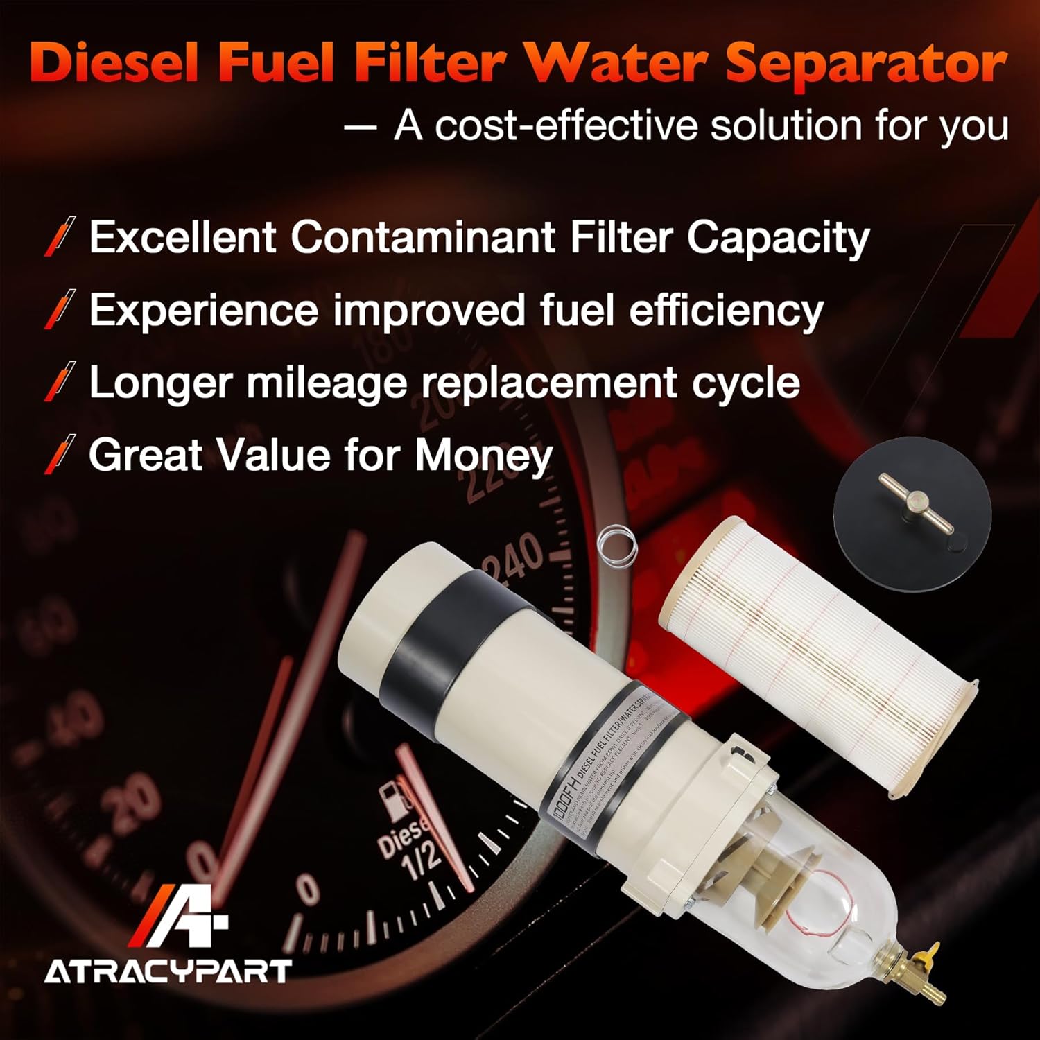 Upgraded Diesel Fuel Filter marine Water Separator Equivalent 1000 Series to 1000FH 180GPH ｜With Hand Twist Vavle｜Replacement For 2000-2001 Honda CR-V