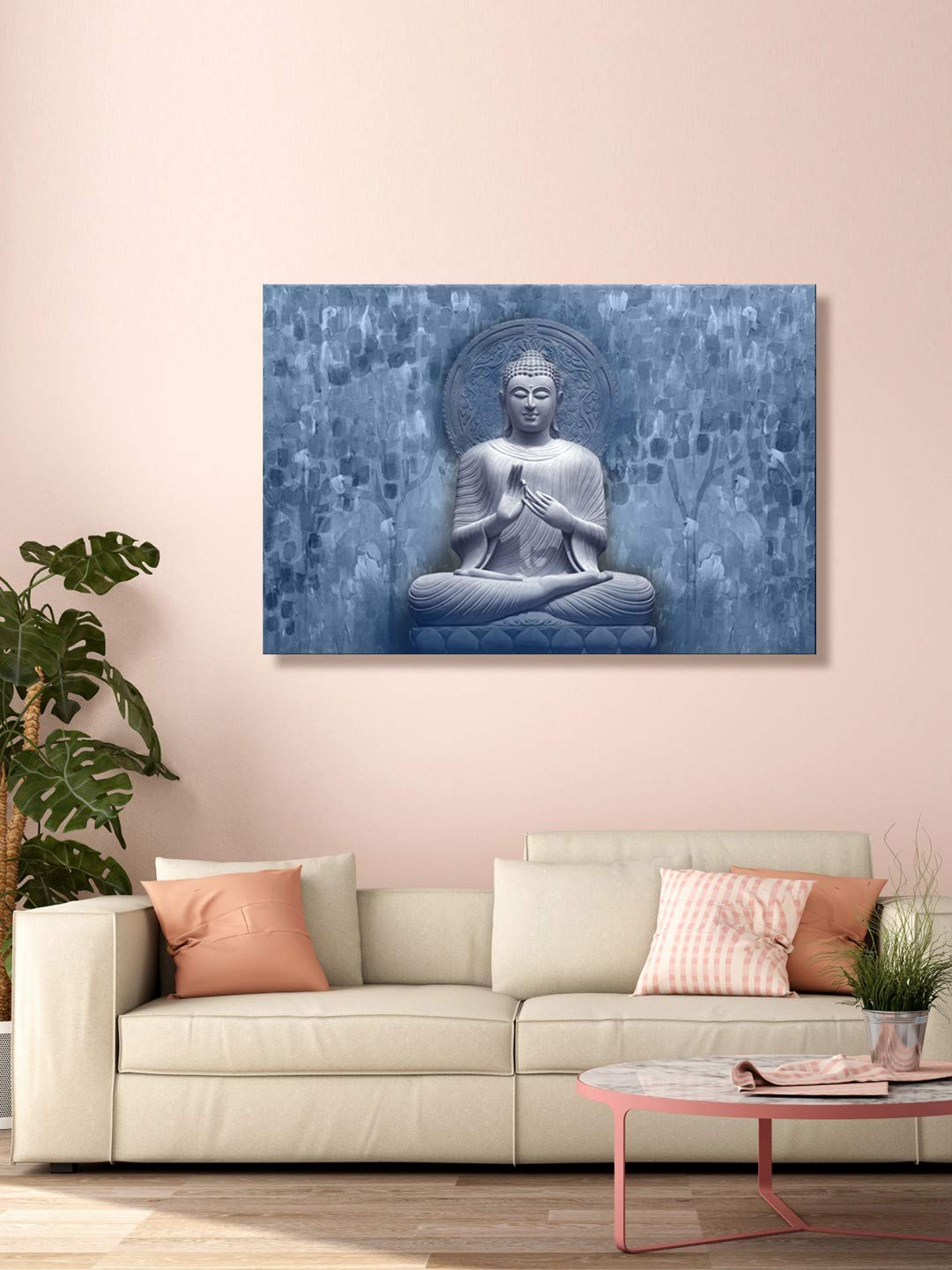 999Store Wooden Stretched Lord Gautam Buddha Budha wall hanging painting with frame buddha art bed room living décor home Blue Meditating Sitting Wall frames canvas modern stylish ( Canvas 24X36 Inches Strectched Canvas) FLP24360118