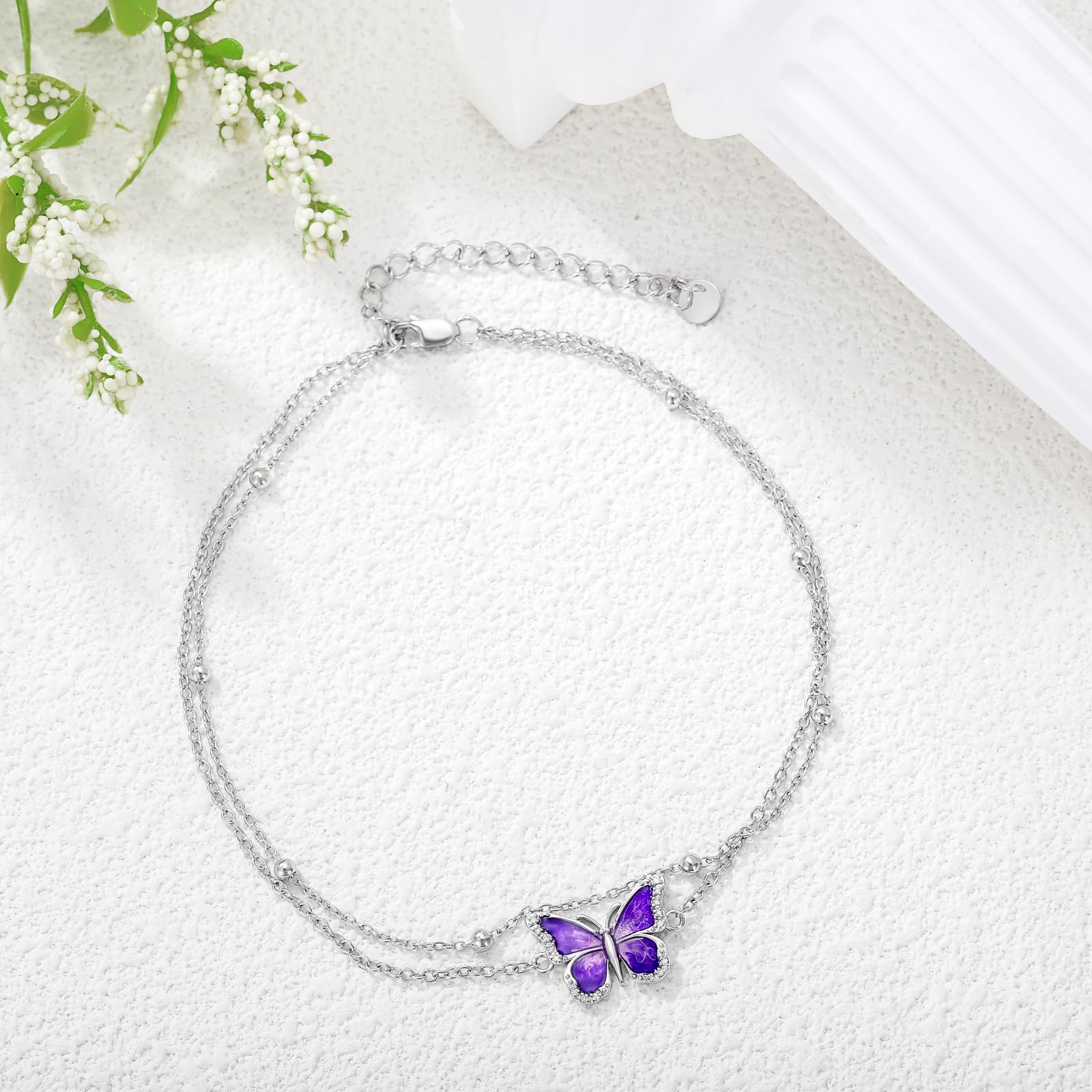Diamant Schmetterling Fußkettchen für Damen 925 Sterling Silber Lab Grown Diamant Schmuck Geschenke