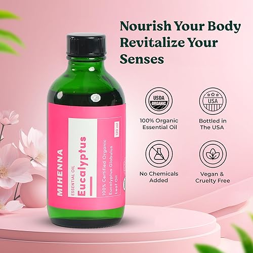 Miniatura 2 de Aceite esencial de eucalipto  Aceite orgánico 100% certificado por USDA para mensajes, difusores y para polvo de cabello de henna, grado terapéutico
