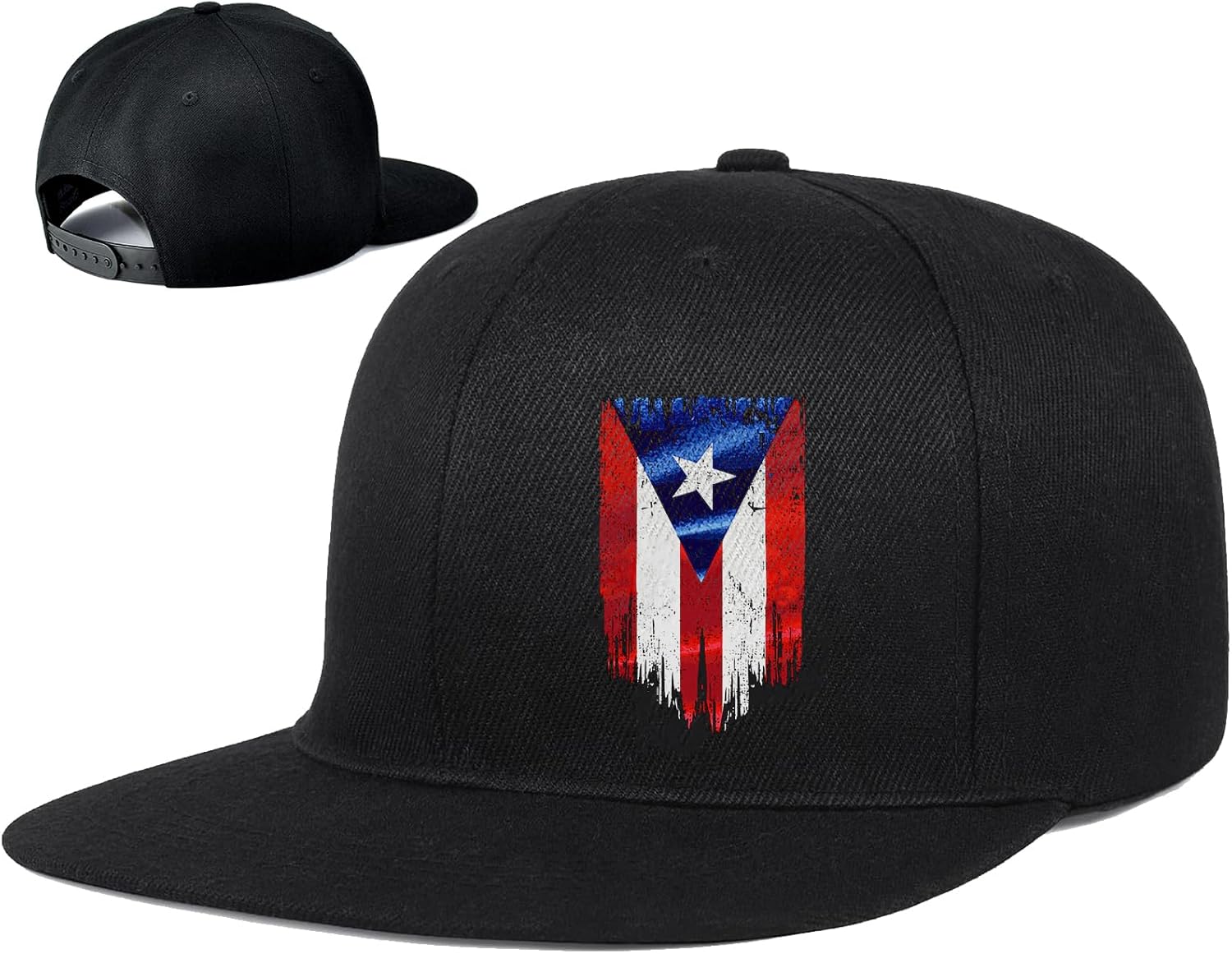 Snapback Hats for Men Puerto Rico Flag Hat Flat Bill Hats for Men Fitted Black Baseball Cap Mens