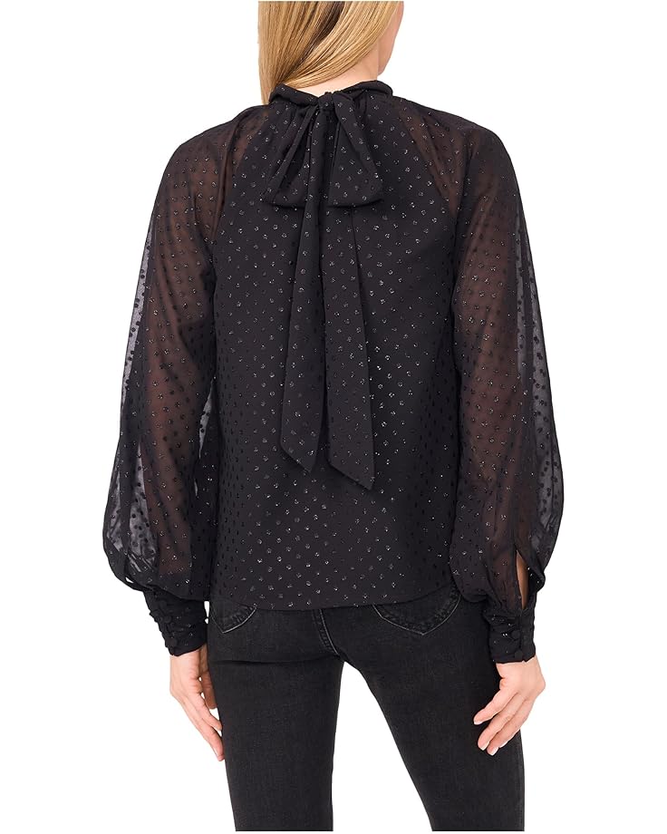 CeCe Long Sleeve Bow Neck Clip Dot Blouse - #2 of 3