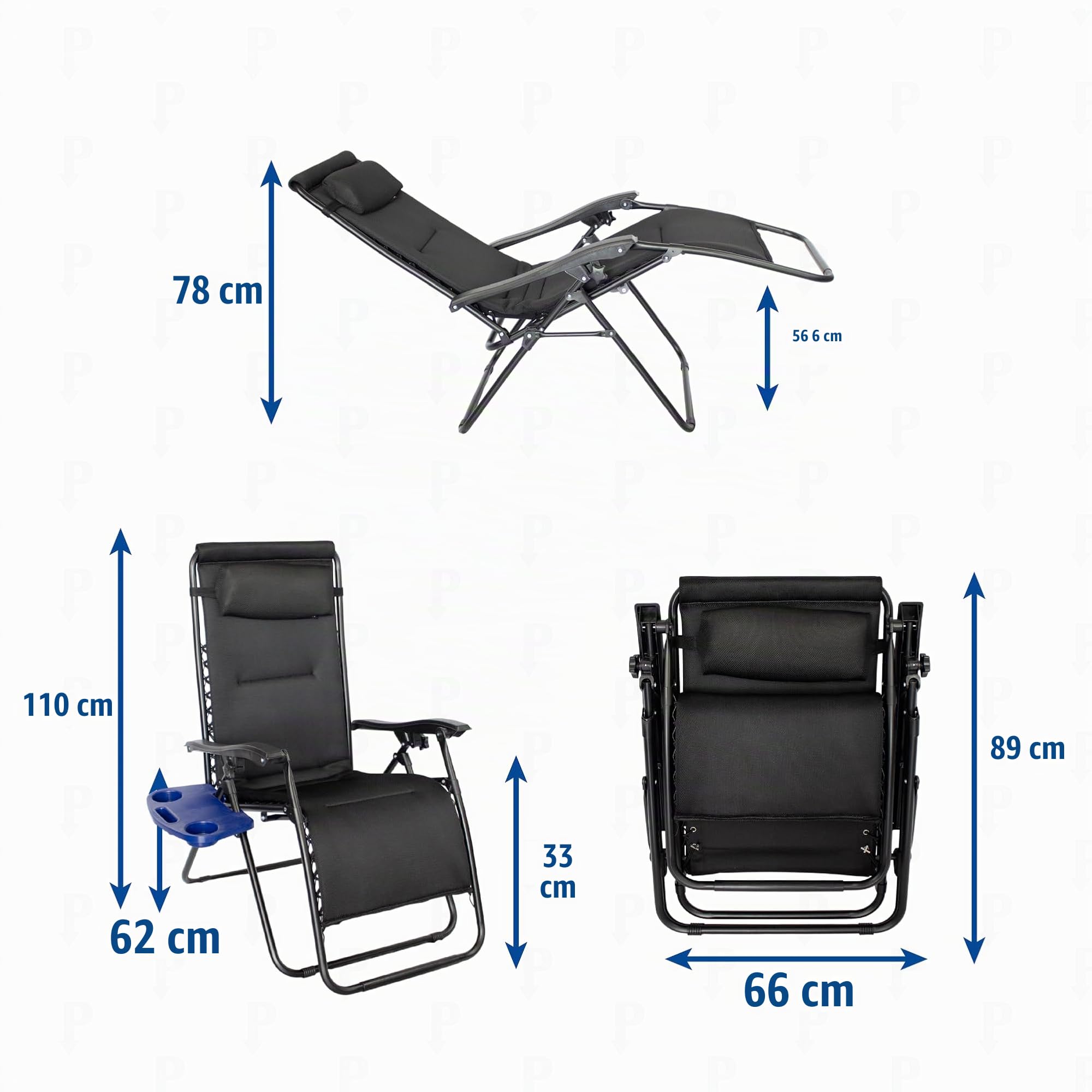 Pincho Tumbonas Jardin Exterior Silla Plegable Camping, Silla Gravedad Cero, Hamaca Plegable con Acolchado 2 cm y Bandeja Extraíble - Acero Ligero, Respaldo Alto, Cojín Cervical, 110 kg