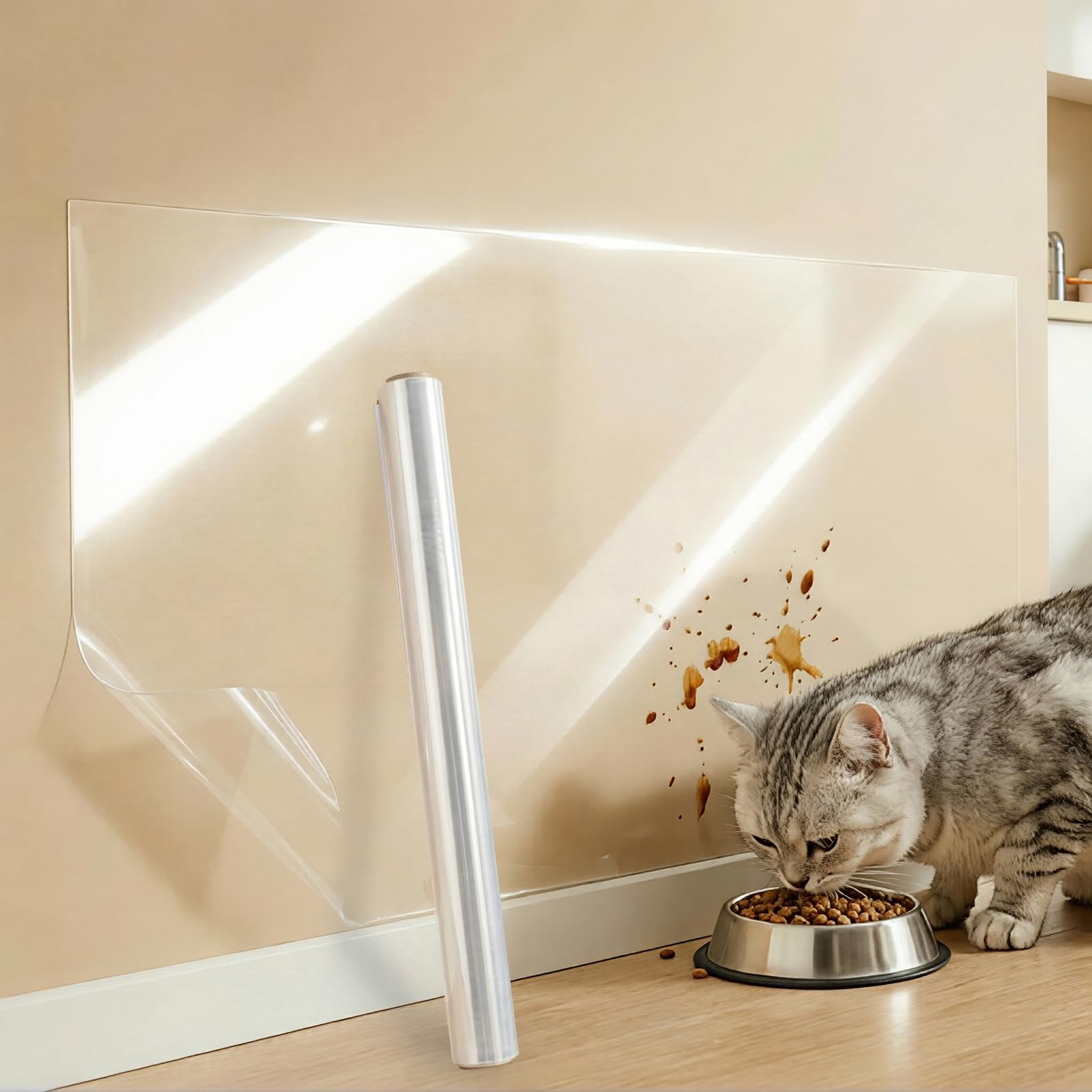 Yootiko Clear Wall Protector for Kitchen 17.7in x 393in, Waterproof Oil Proof Backsplash Protective Film Roll, Removable Static Cling Wall Cover for