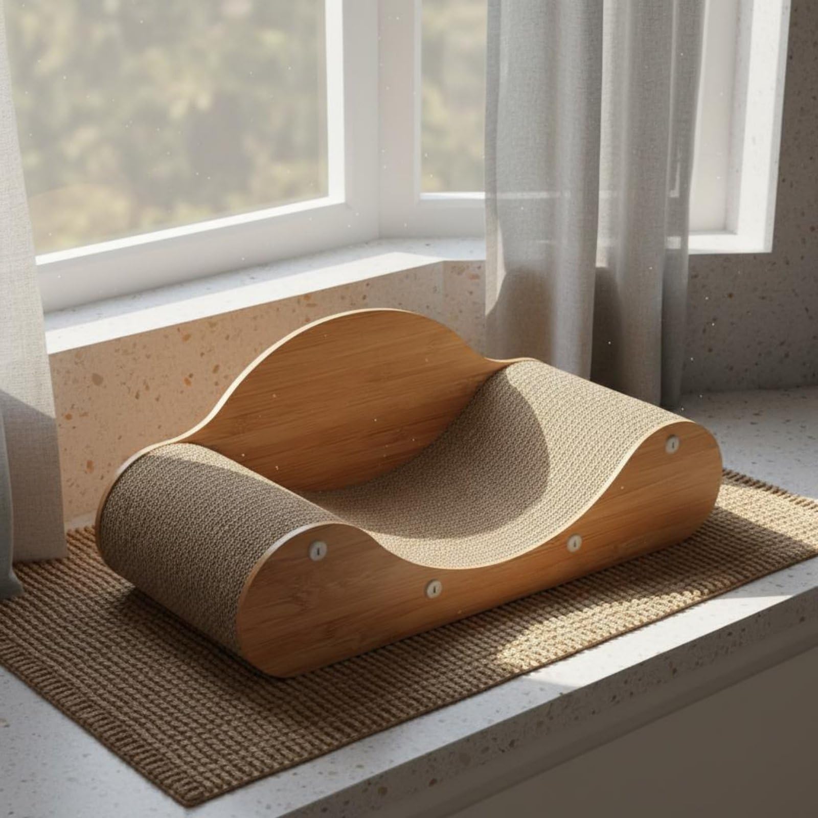 Lit Griffoir pour Chat Lit Griffoir Divan Couchage Canapé en Carton Ondulé Dense et Panneau de Densité Courbe Confort pour Dormir Moins de Débris, Bois Naturel