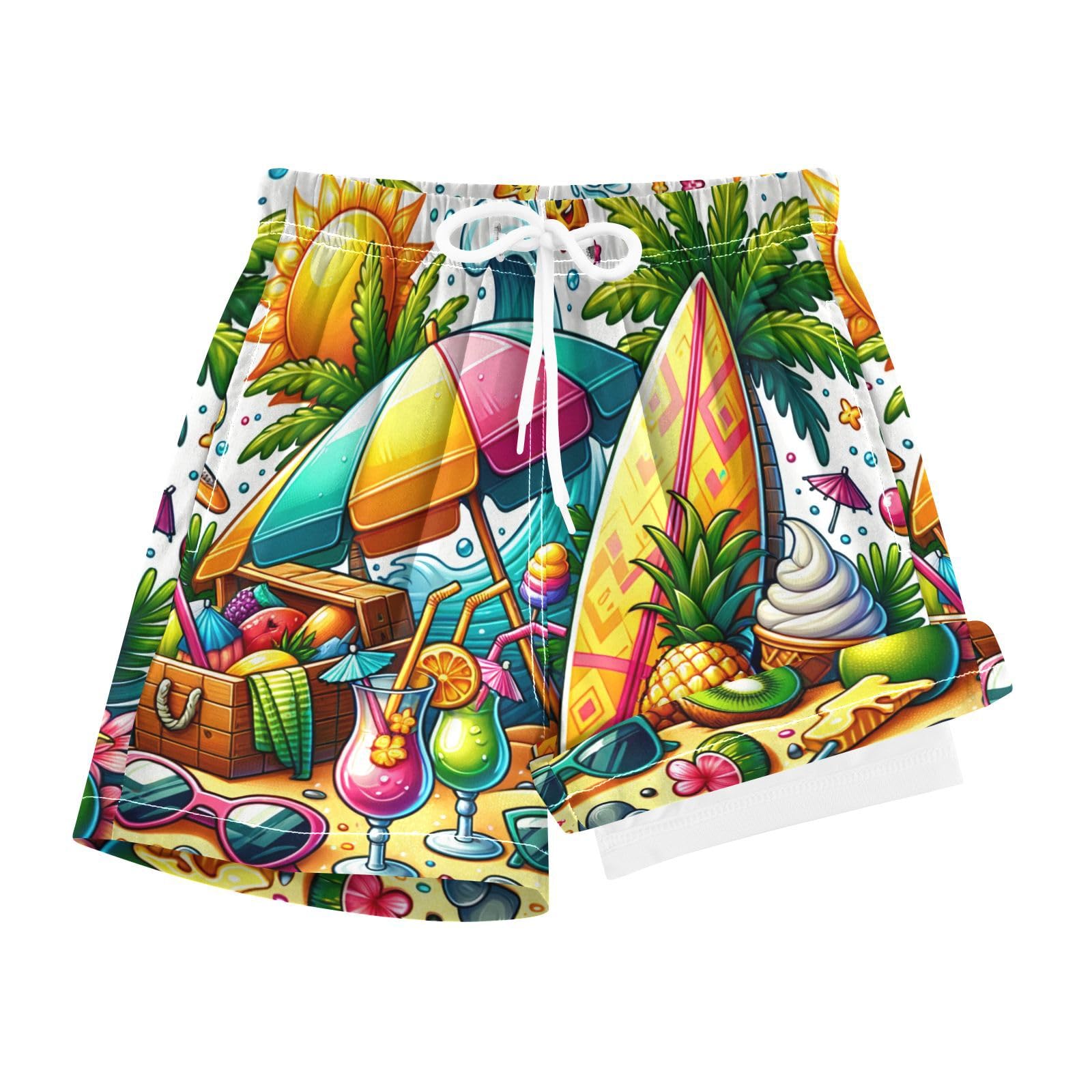YANENDIE Boy Swim Trunks with Compression Liner Tropical Exotic Fruits Cocktail Boys Swim Shorts Quick Dry Beach Shorts