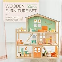 Vista 6 de Giant bean Juego de 5 muebles grandes de madera para casa de muñecas de 26 piezas para cocina, sala de estar, dormitorio, baño, cuarto de bebé