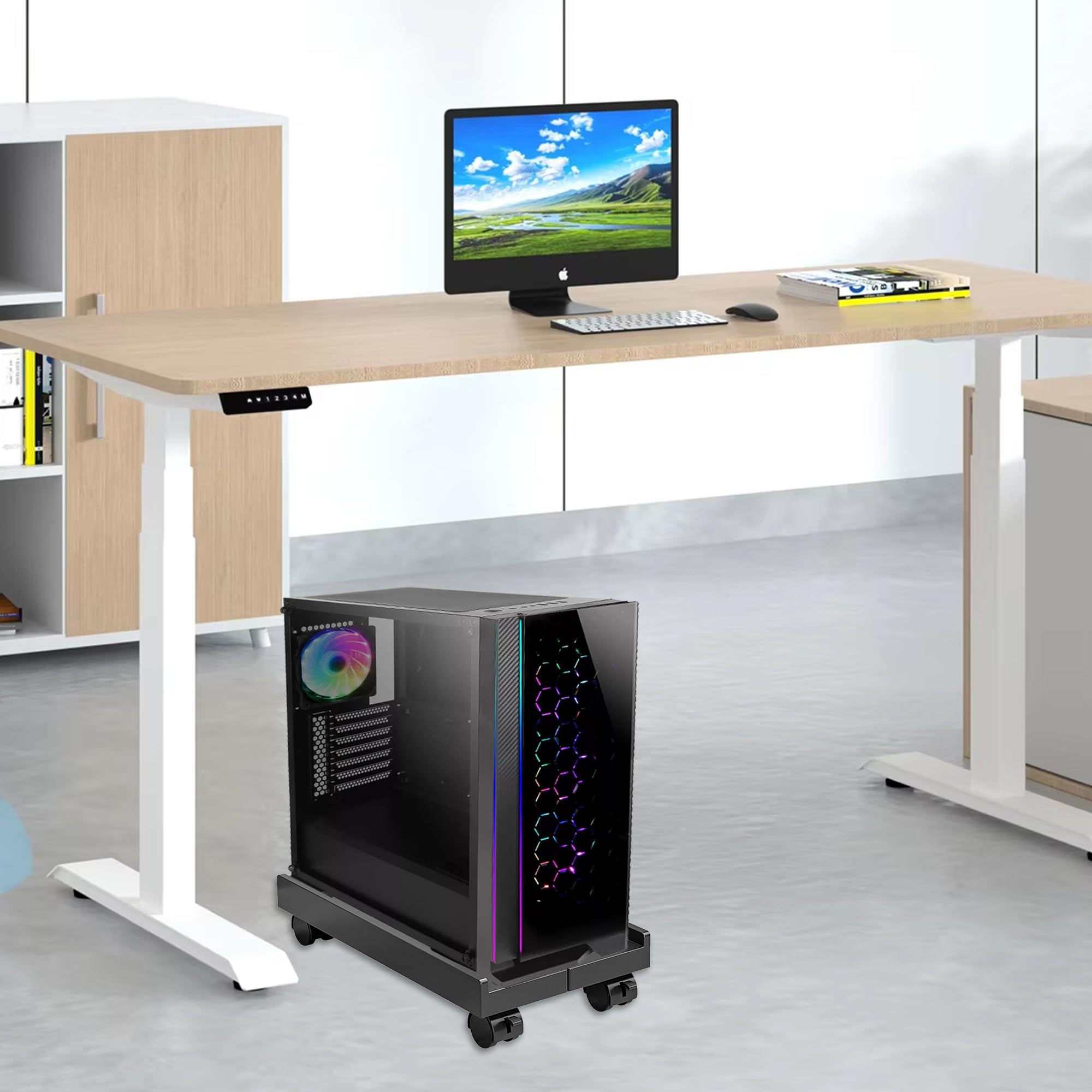 Supporto PC Fisso: Carrello Porta PC con Ruote Supporto per CPU Regolabile Supporto da Pavimento per CPU PC Computer Desktop Piante in Vaso - CPU Holder Cart