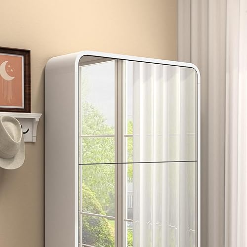 Miniatura 7 de Armario de zapatos con espejo con 4 cajones abatibles, organizador de zapatos de madera con patas de madera maciza, zapatero de espejo de longitud