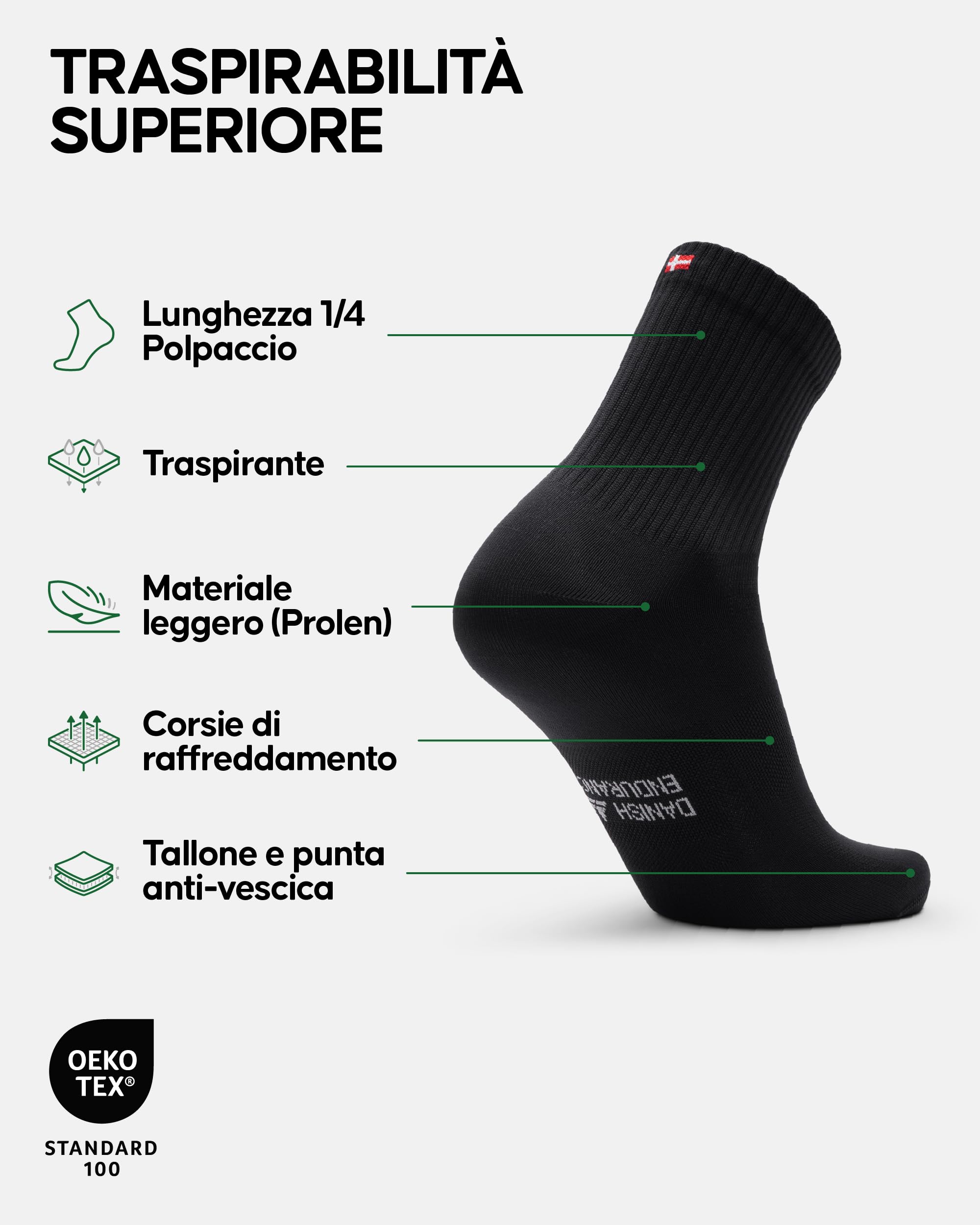 DANISH ENDURANCE Calzini Sportivi Quarter, Calze da Corsa, Running, Traspiranti, per Uomo e Donna, 3 o 5 Paia