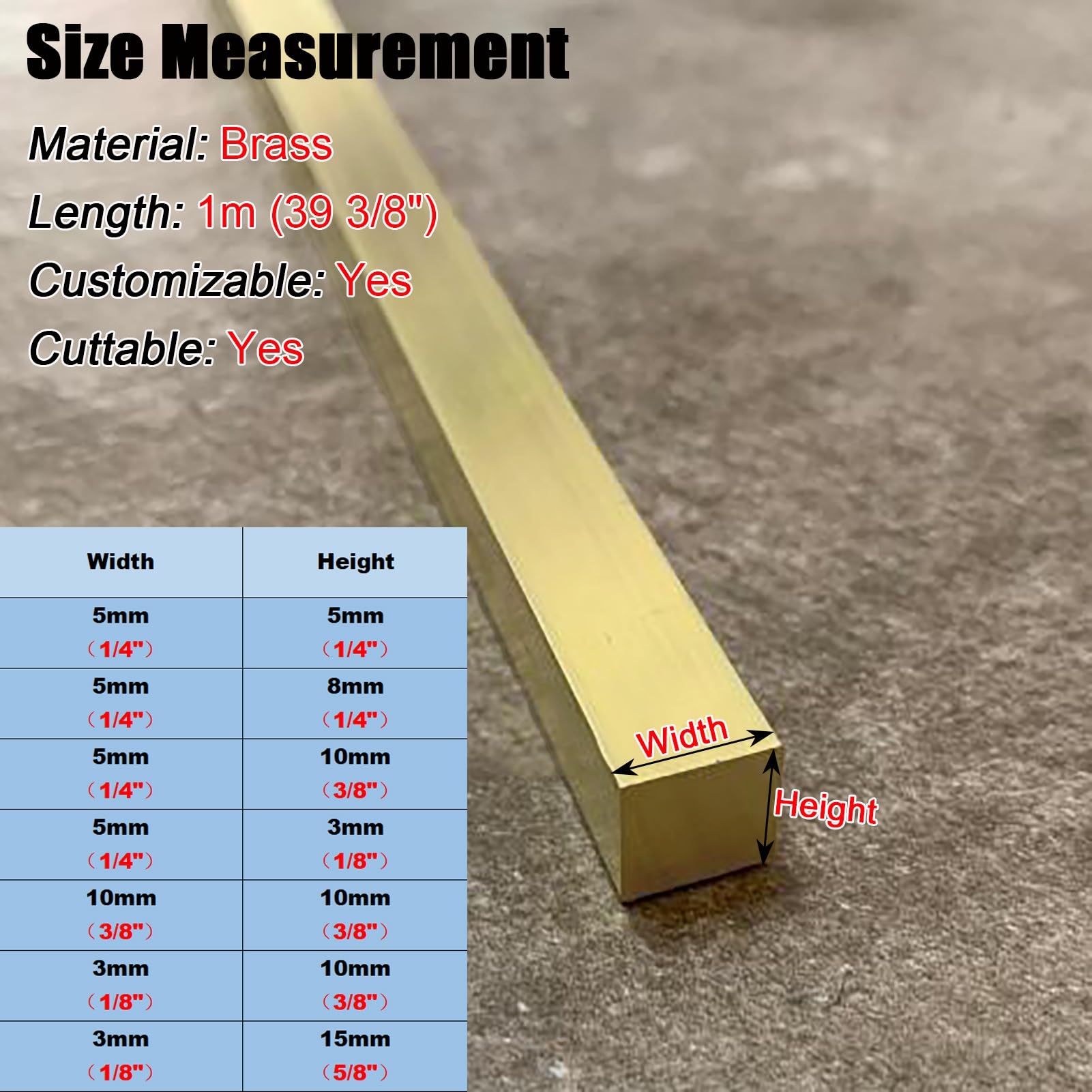 übergangsprofil Schwellenkantenleiste aus Gebürstetem Messing, Rechteckige, Massive Bodenübergangsleiste für Holz, Metallschwellen-Nahtrampe für Hartholz und Türrahmen(10x10mm(1/4"x3/8"))