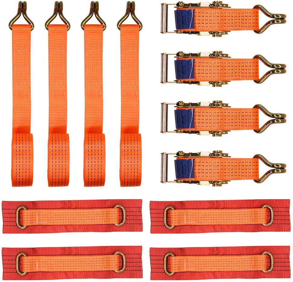 Noryb 4x 4m Wheel Ratchet Strap Transport Recovery Trailer Car Van Truck Vehicle Tie Down - 5T