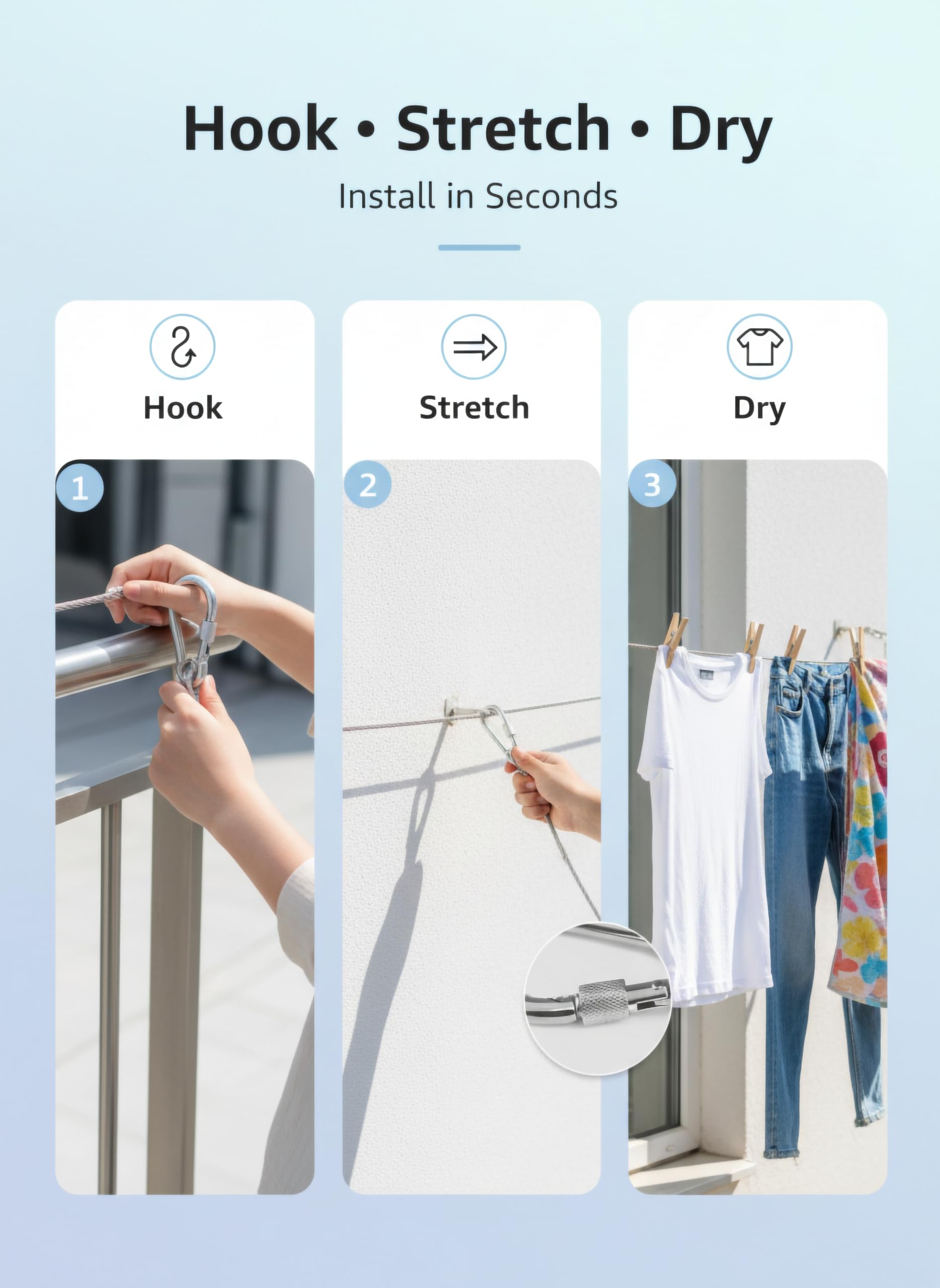 Stainless Steel Clothesline - Durable & Portable -2