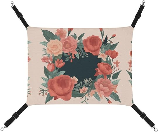 Hanging Pet Hammock, Mother’s Day Bouquet Printed Soft Breathable Pet Hammock with Adjustable Straps and Metal Hooks for Cats Small Dogs Rabbits Sugar Gliders