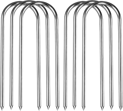 12inch Trampolines Wind Stakes Heavy Duty U Type Sharp Ends Safety Ground Anchor Galvanized Steel for Soccer Goals, Camping Tents and Huge Garden Decoration u Stakes 6pcs