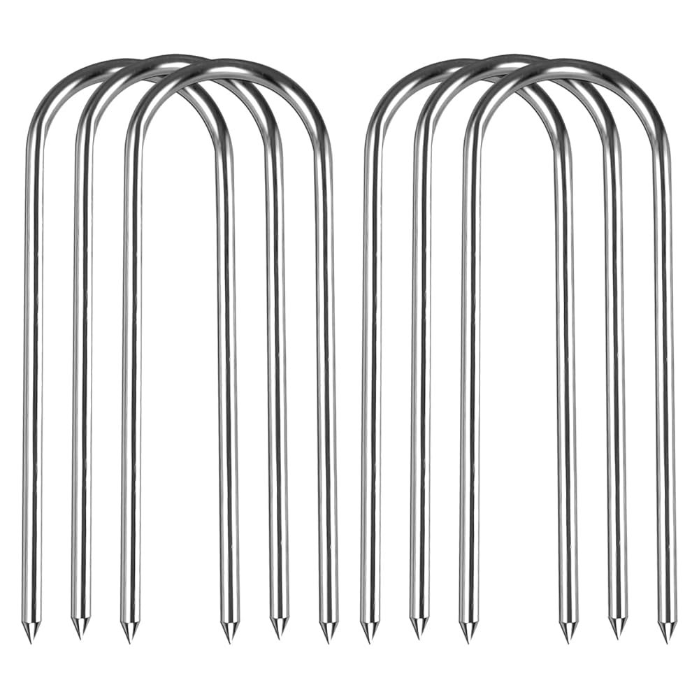 12inch Trampolines Wind Stakes Heavy Duty U Type Sharp Ends Safety Ground Anchor Galvanized Steel for Soccer Goals, Camping Tents and Huge Garden Decoration (u Stakes 6pcs)