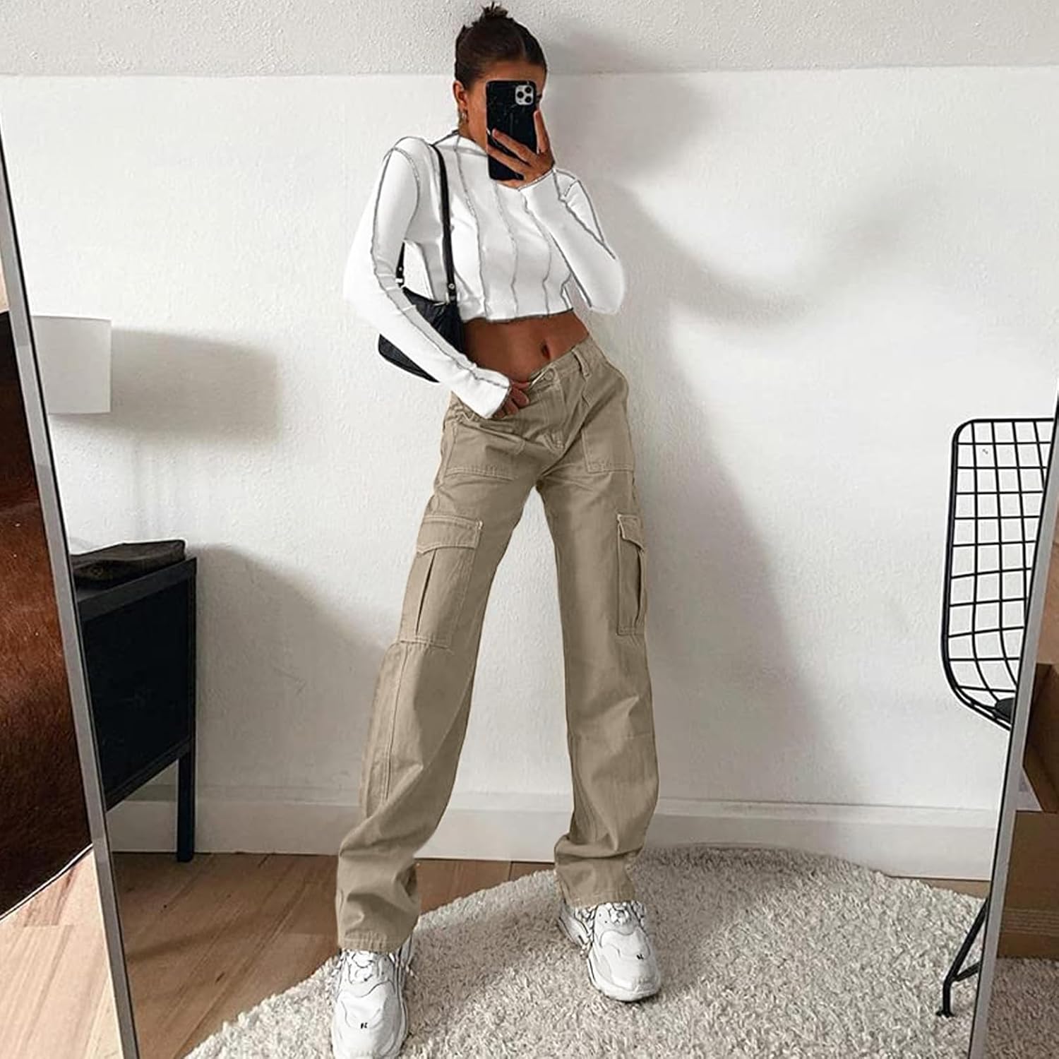 Lepunuo Cargo Pants for Women High Waisted Casual Pants Baggy Stretchy Wide Leg Y2K Streetwear with 6 Pockets - Image 5
