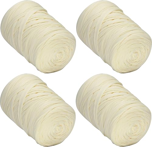 Hilo de camiseta de 14.11 oz, hilo elástico de tela de ganchillo para tejer, 130 yardas, hilo de espagueti grueso para tejer a mano, bolsa de