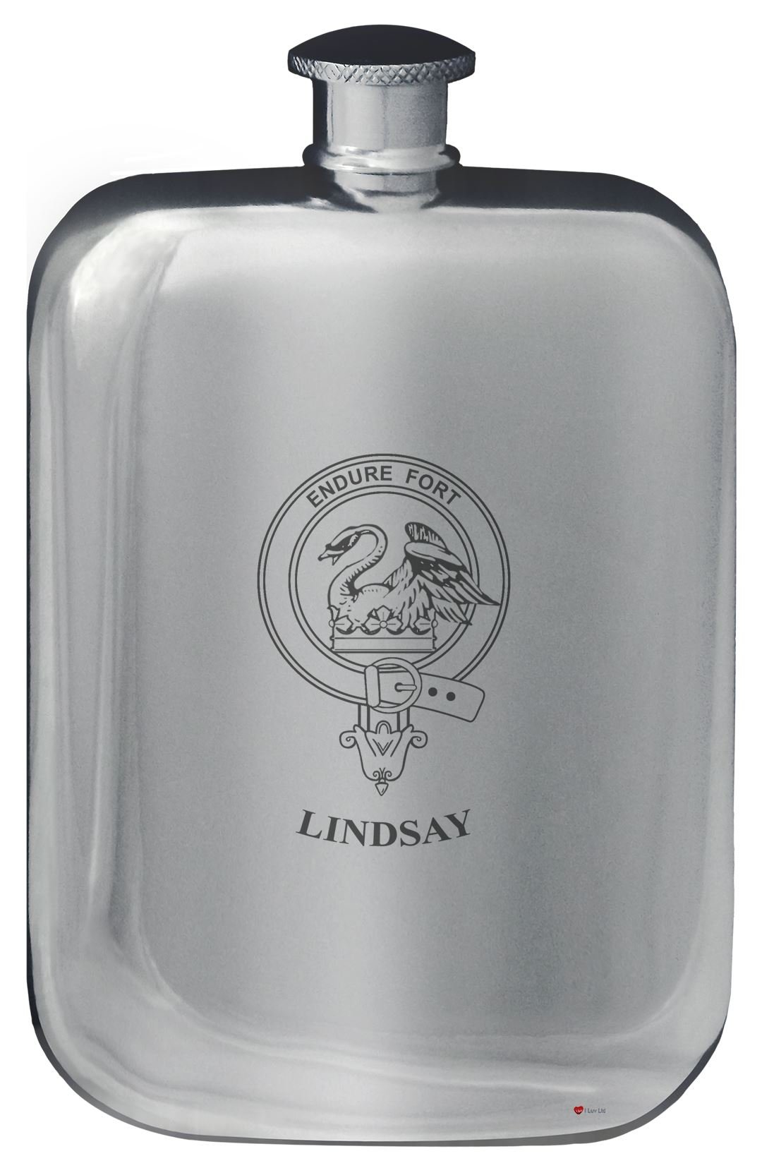 Flacon de poche hip flask Lindsay en étain poli, le cadeau de tradition parfait