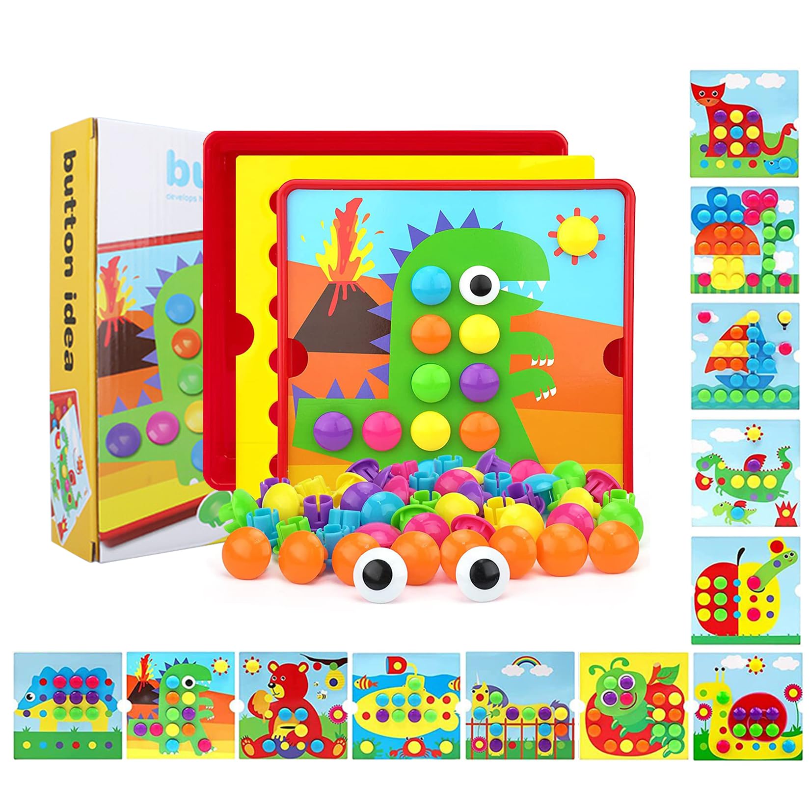 Juego De Mosaicos Montessori De Dinosaurios, 12 Plantillas Y 46 Cuentas De Colores, Para Niños De 2 A 4 Años, Seguro Y Educativo