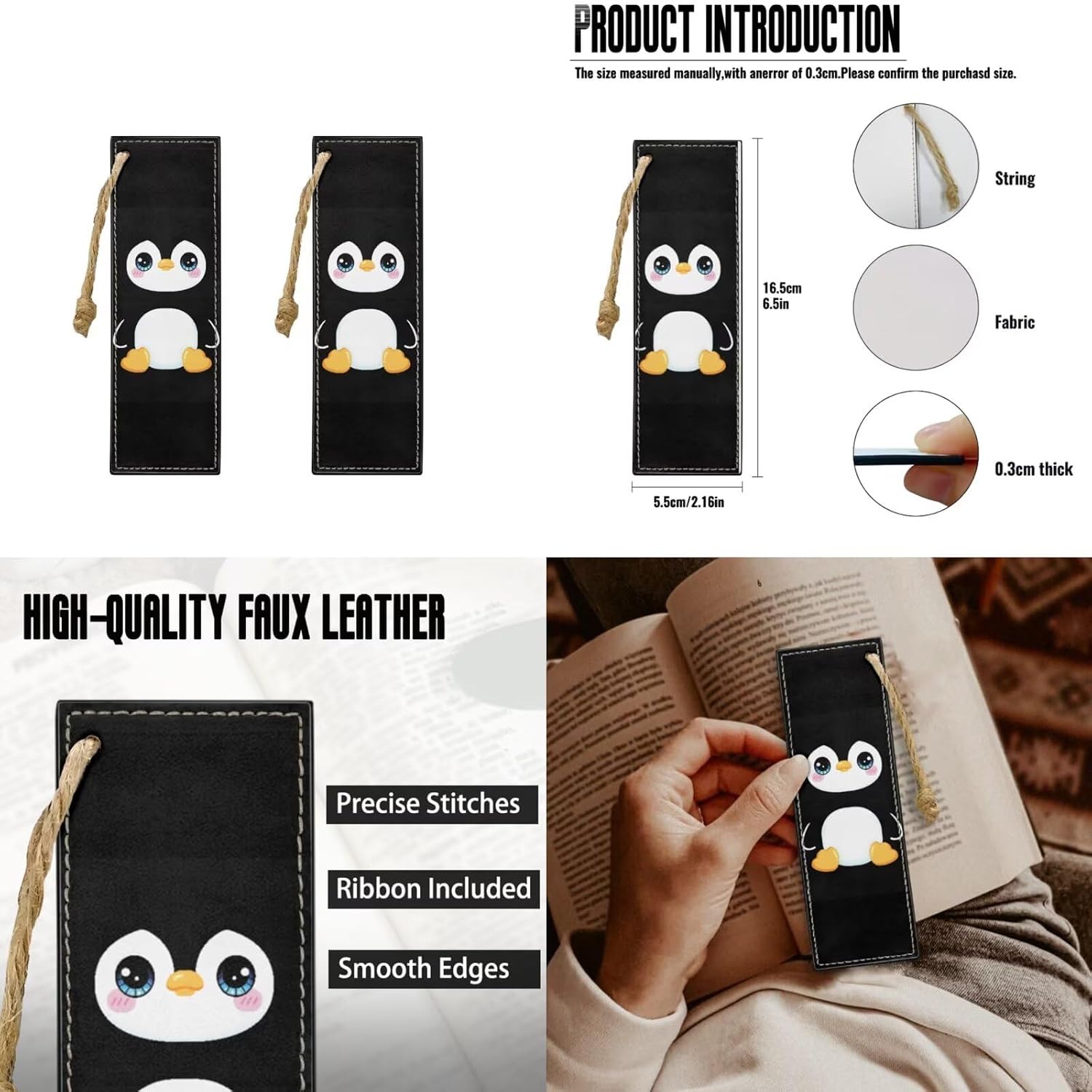 BIGCARJOB Penguin Backpack for School Boys Bookbags Set with Lunch Bags Pencil Case 5 Pcs Boys School Bookbags Set Thermal Lunch Containers Water Bottle Carrier Back to School Bookmark