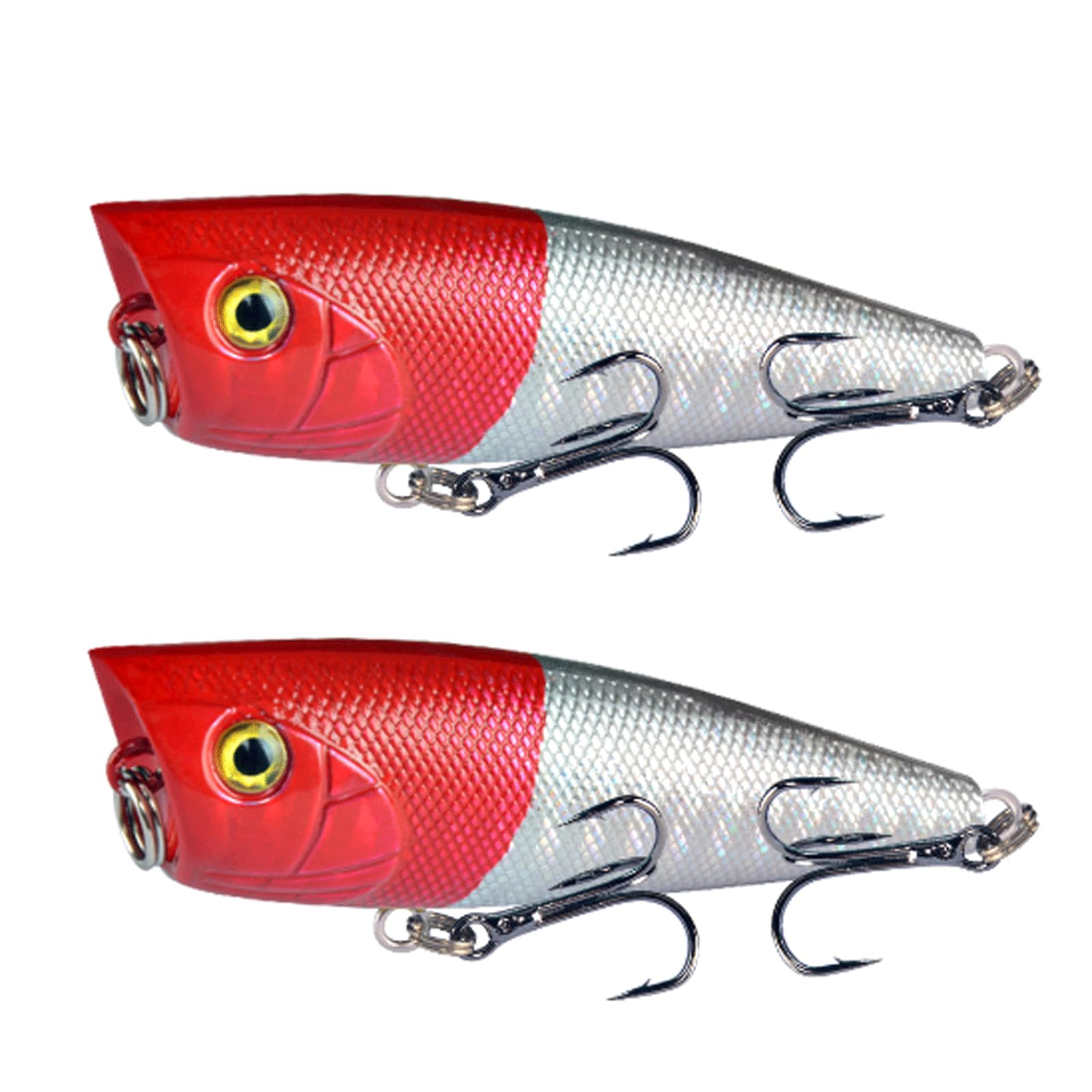 IvyLoutish Fishing Lure Bait 2 Pc Popper Fishing Bait 6cm/7g Hard Bait Artificial Topwater Bass Trout Pike Wobbler Fishing Tackle with 2 Treble Hooks Fishing Tackle