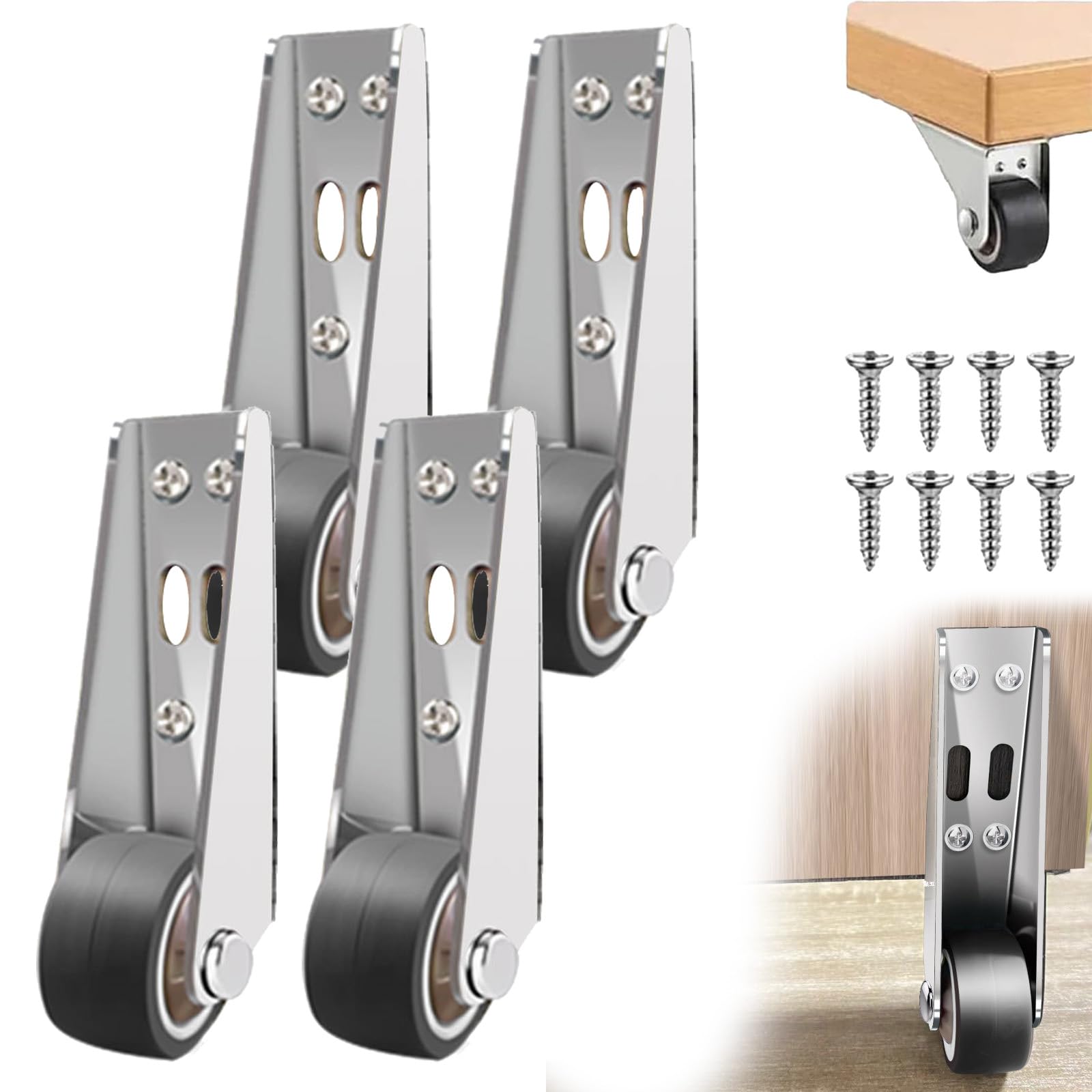 Vertical Track Roller Wheel,Heavy Duty 110LBS Sliding Door Bottom Guide,Sliding Door Track Pulley with Rubber Caster,Side or Vertical Mount,Smooth Slidings Support (4PCS)