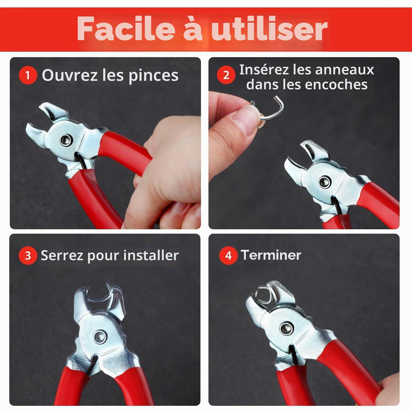 LEONTOOL Kit de 500 pinces à anneaux de porc, anneaux de porc de 1,9 cm, 1,2 cm, 3/8" avec pince à anneau de porc coudée, kit d'installation professionnel pour cages d'animaux domestiques, clôtures,