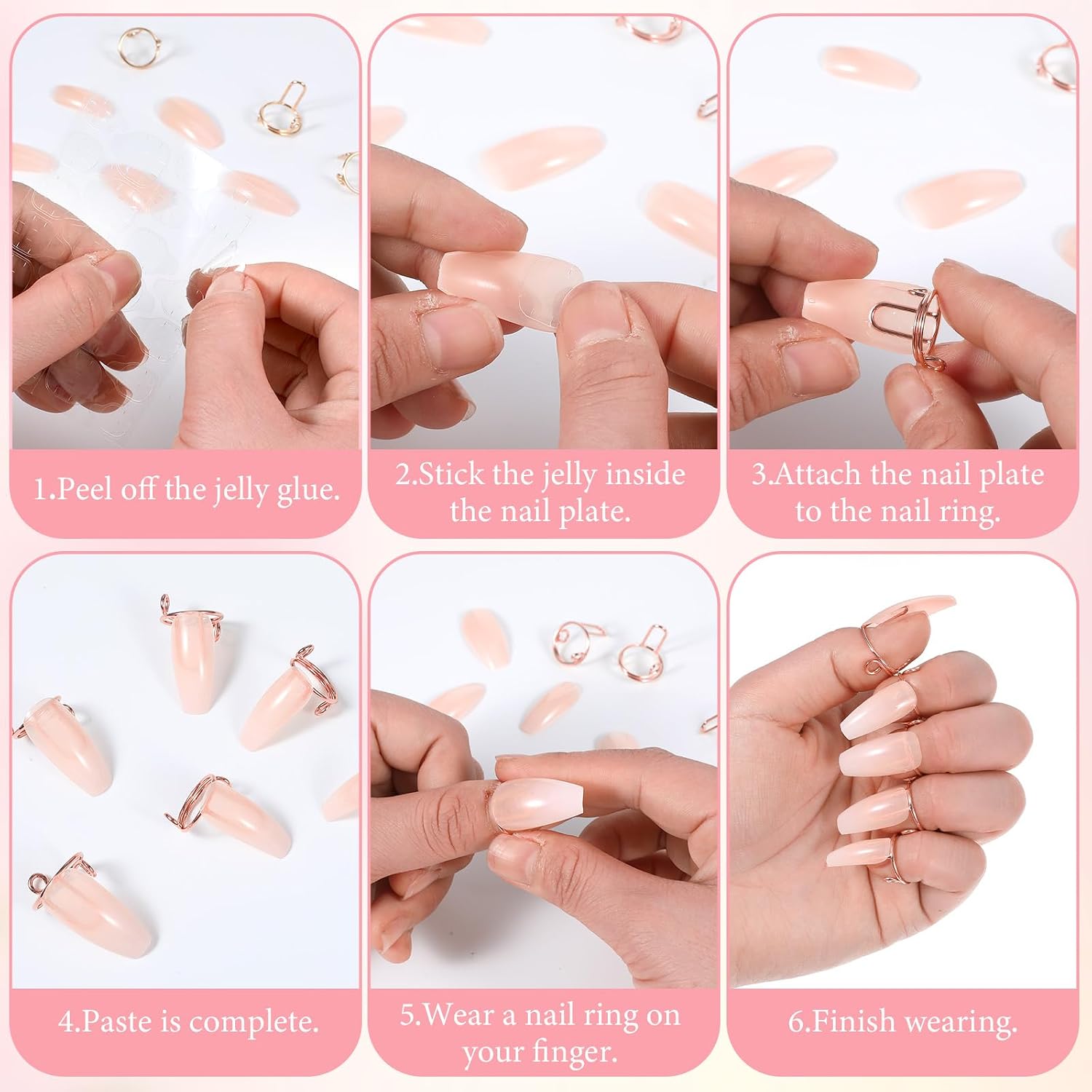 20 Pcs Wudu Nails Rings, Reusable Nail Rings with 120Pcs Adhesive Nails Tabs, No Glue Adjustable Wudu Fingernail Ring, Non-Tarnish Metal Nail Ring for Women Art Decoration (Rose Gold, Silver)