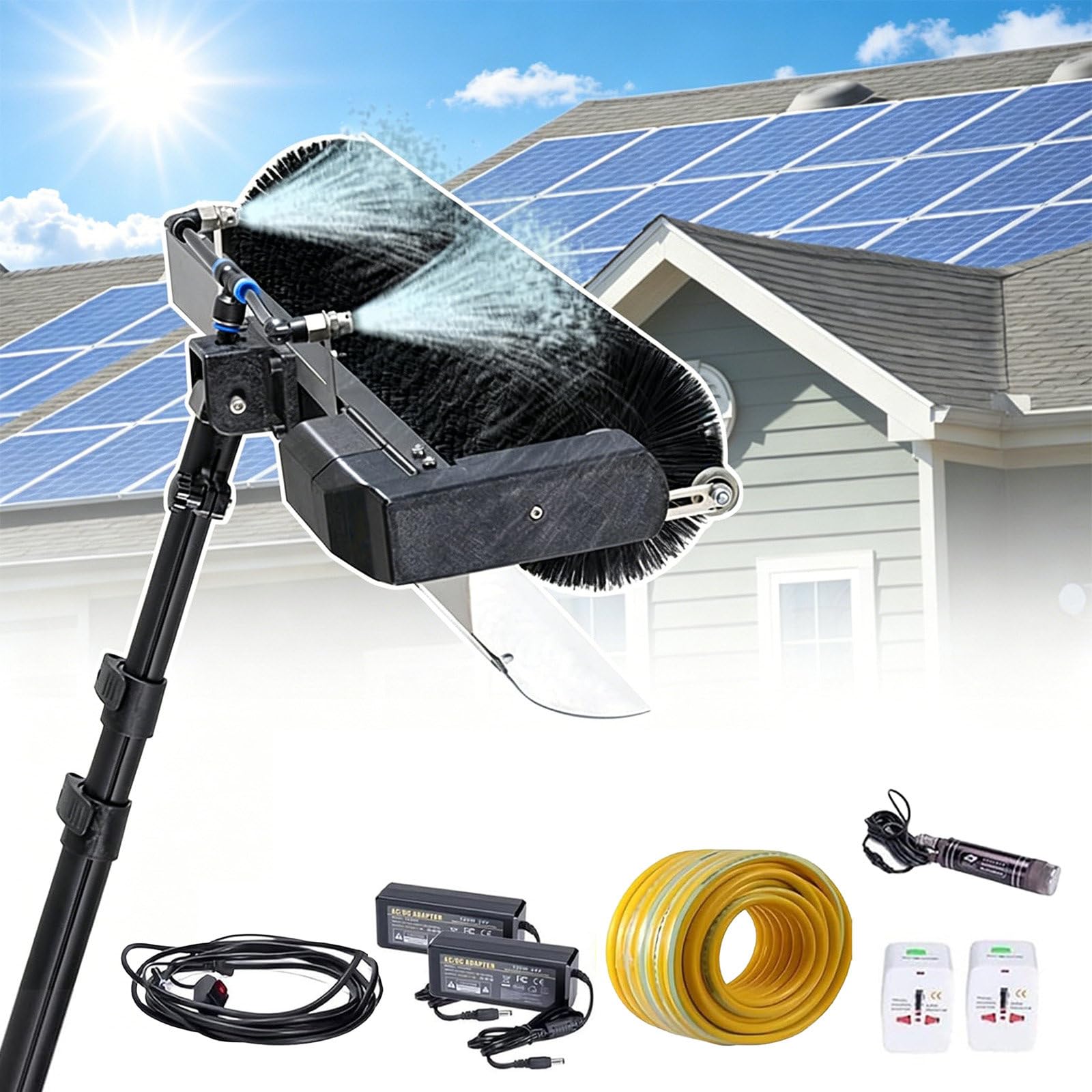 SOTIKARERY Roller Brush for Cleaning Solar Panels with 360° Automatic Rotating (60cm), Adjustable Telescopic Rod for Solar Panel Cleaning, PV Panels, Motorhomes, Roofs, Walls, Facades 5.5m/18ft